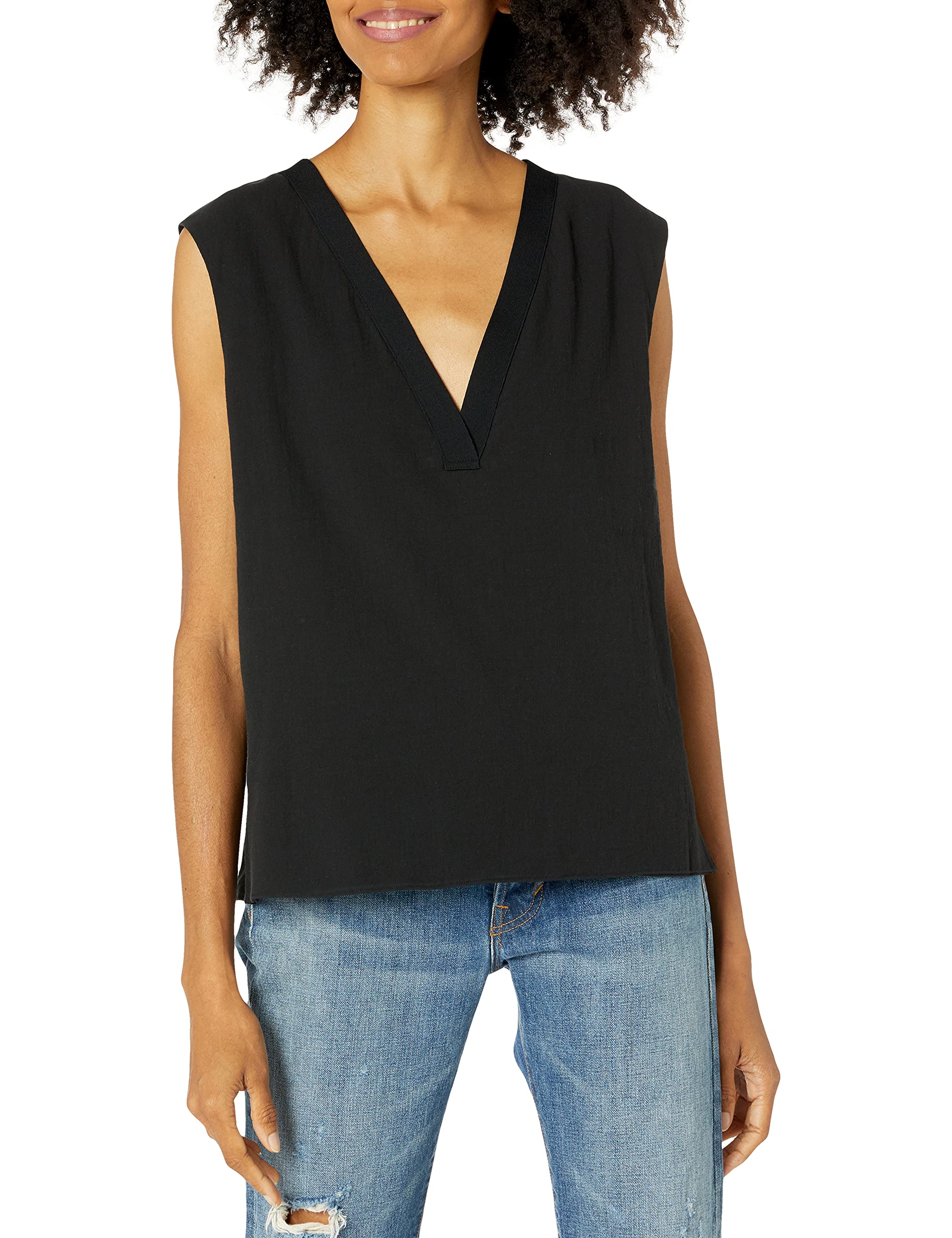 Vince Women's Rib Trim Double V-Neck Shell Top - Slim Fit Stretch Knit Blouse for Work & Office Wear | Professional Business Casual Outfits