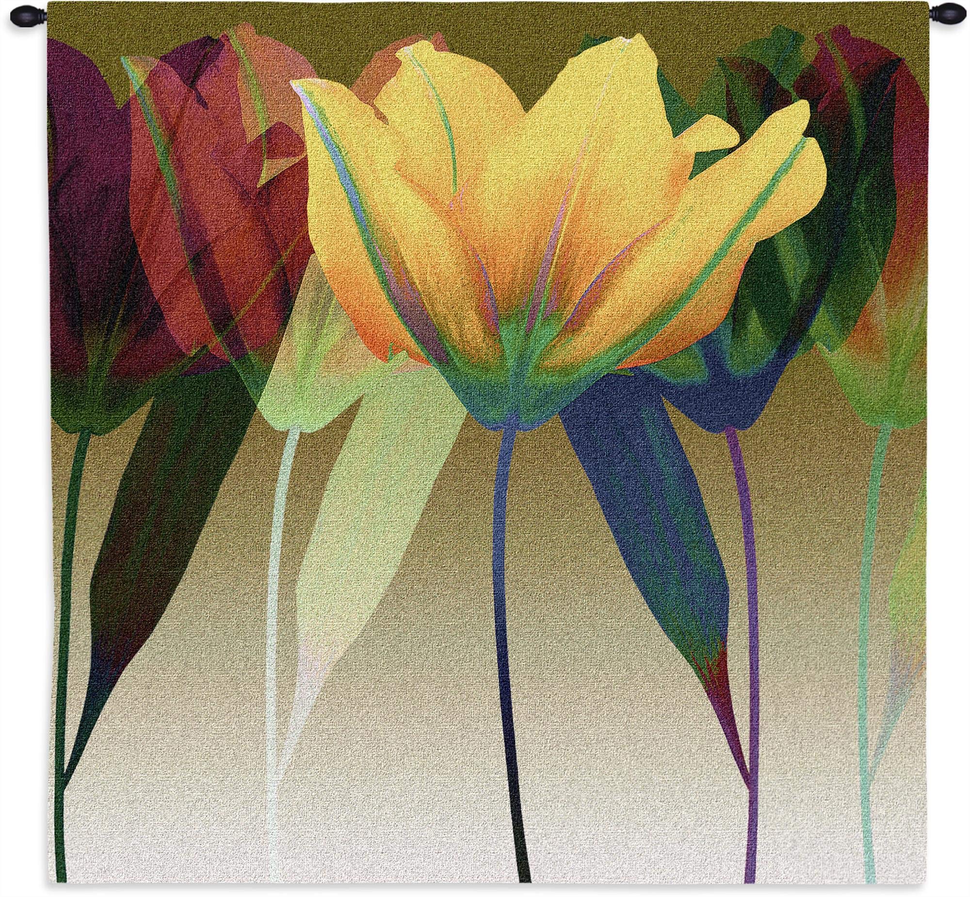 Robert Mertens Tulip Woven Tapestry Wall Hanging - 51x51 Inch Multicolor Floral Botanical Cotton Artwork for Home Decor | Perfect for Living Room, Bedroom & Boho Style Interior Design