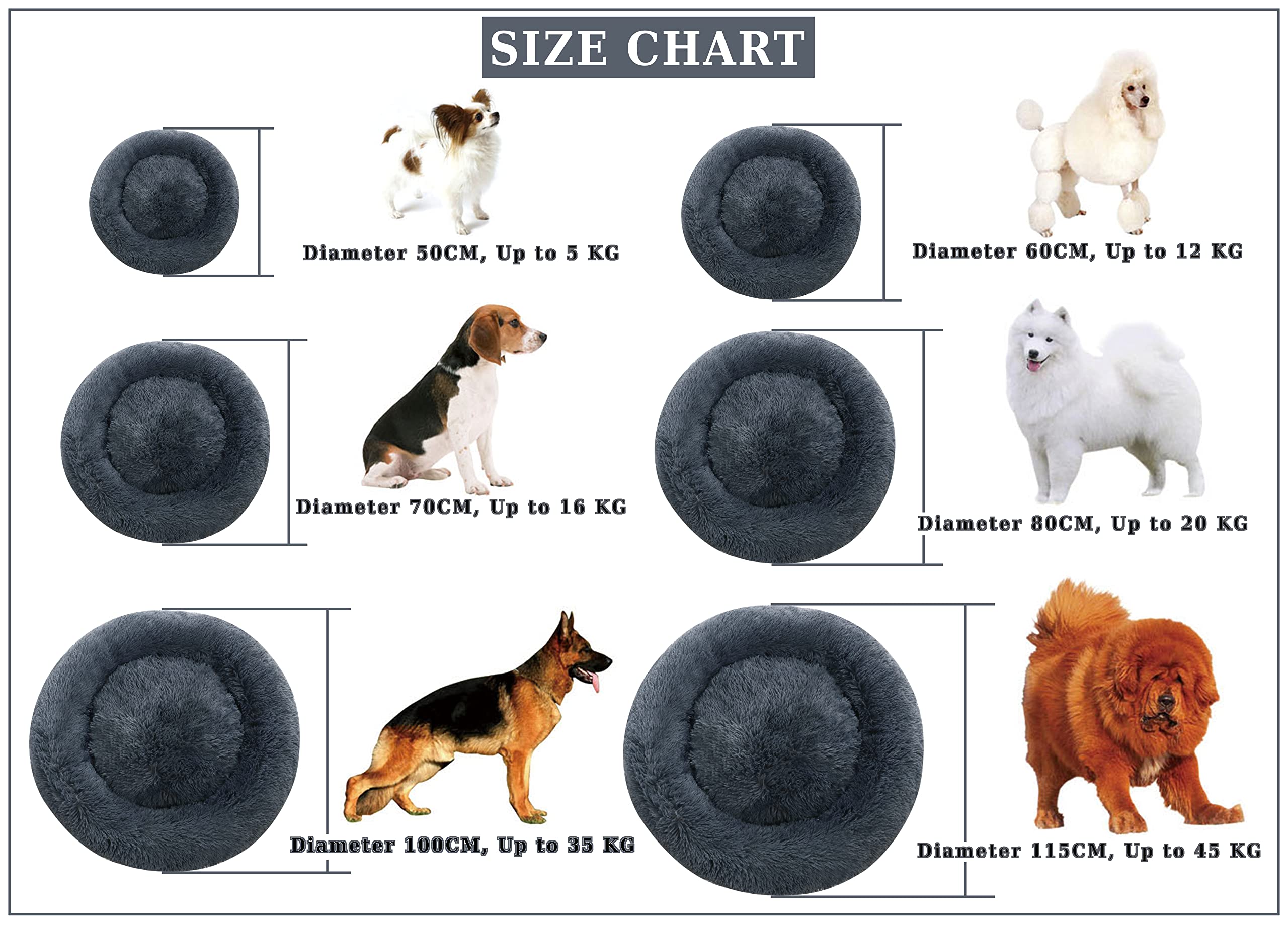 28 Inch Calming Donut Dog Bed - Round Anti-Anxiety Pet Bed with Removable Washable Cover, Soft Faux Fur Cuddler for Small to Medium Dogs - Fluffy Comfy Bed for Anxiety Relief & Cozy Napping (Dark Grey) - Perfect for Crates, Living Rooms & Bedrooms
