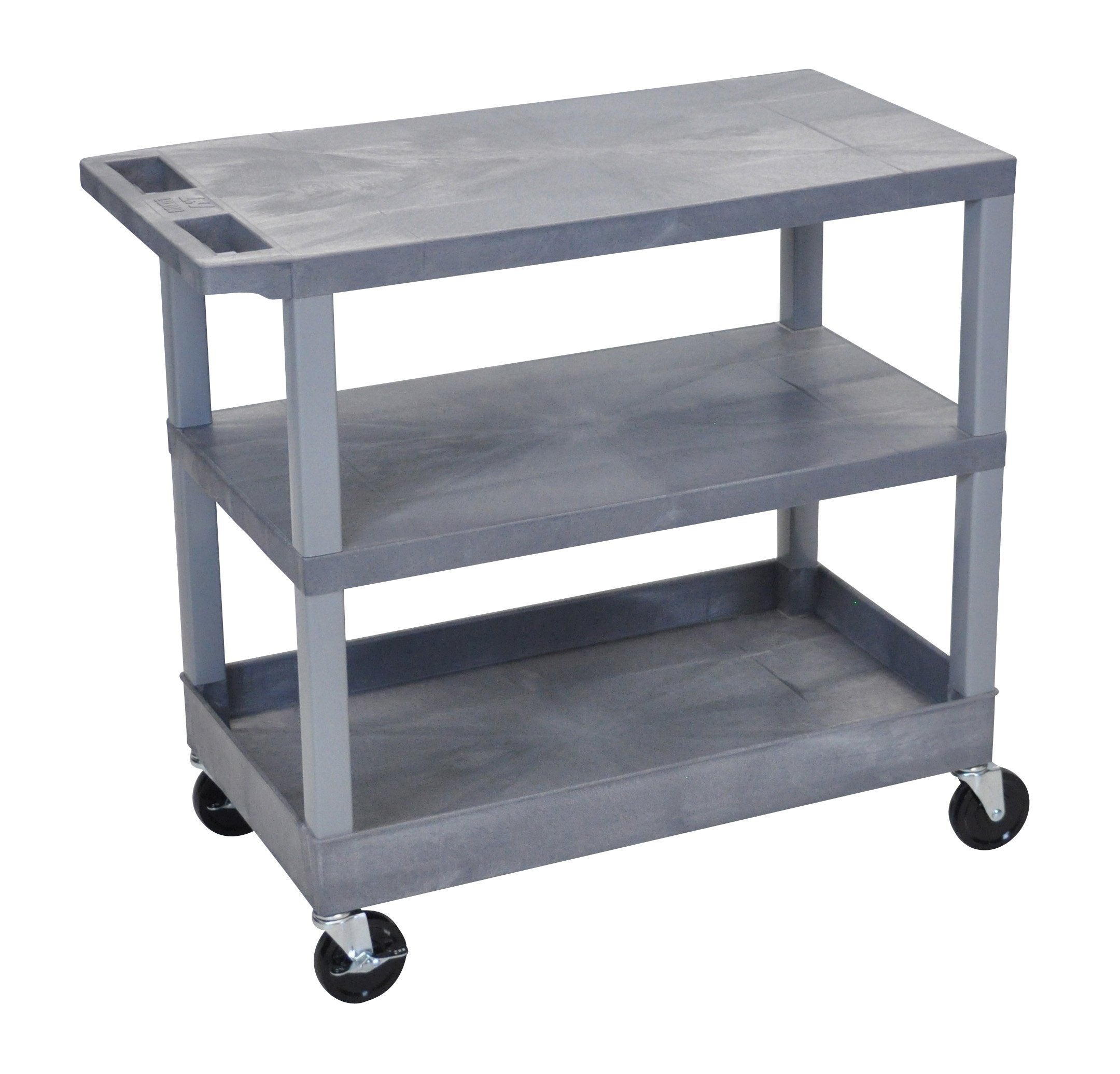 Luxor Gray EC221 G 18x32 Utility Cart with 2 Flat Shelves & 1 Tub Shelf - Perfect for Kitchen, Office, or Workshop Storage Organization