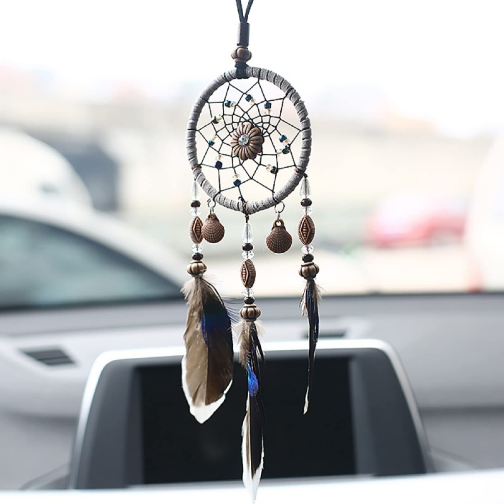 FONSMAY Handmade Dream Catcher Car Hanging Decor - Natural Feathers & Beaded Boho Chic Ornament for Bedroom, Wall, Nursery, Car Mirror (Perfect for Home Decor, Spiritual Gifts & Boho Room Aesthetics)
