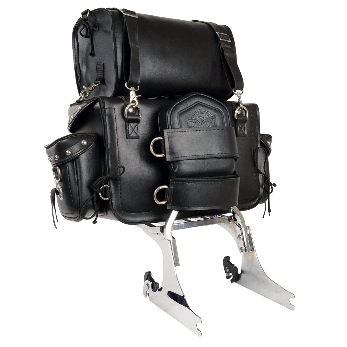 Milwaukee Leather MP8100S Large Black PVC 2-Piece Studded Motorcycle Saddlebags - Durable Touring Pack for Harley, Cruiser & Biker Accessories - Perfect for Road Trips & Long-Distance Riding