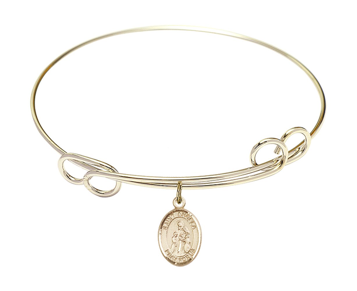 7 1/2 Inch Round Double Loop Bangle Bracelet with St. Angela Merici Charm - Elegant Religious Jewelry for Women, Perfect for Church, Weddings & Daily Wear