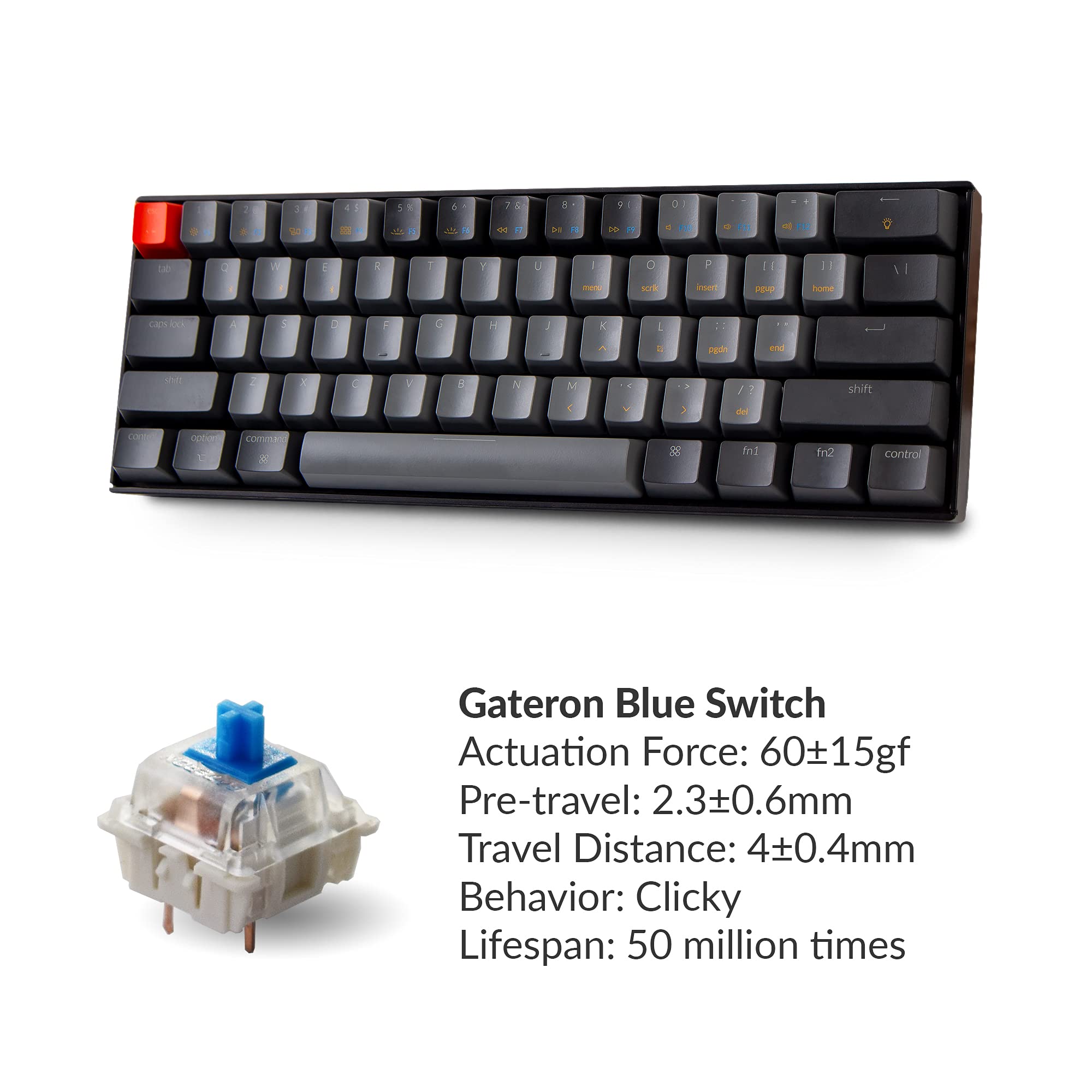 **Keychron K12 60% Compact Mechanical Keyboard - Bluetooth/USB Wired, Gateron G Pro Blue Switch, RGB Backlight, N-Key Rollover - for Mac & Windows - Perfect for Gaming, Coding & Office Work**