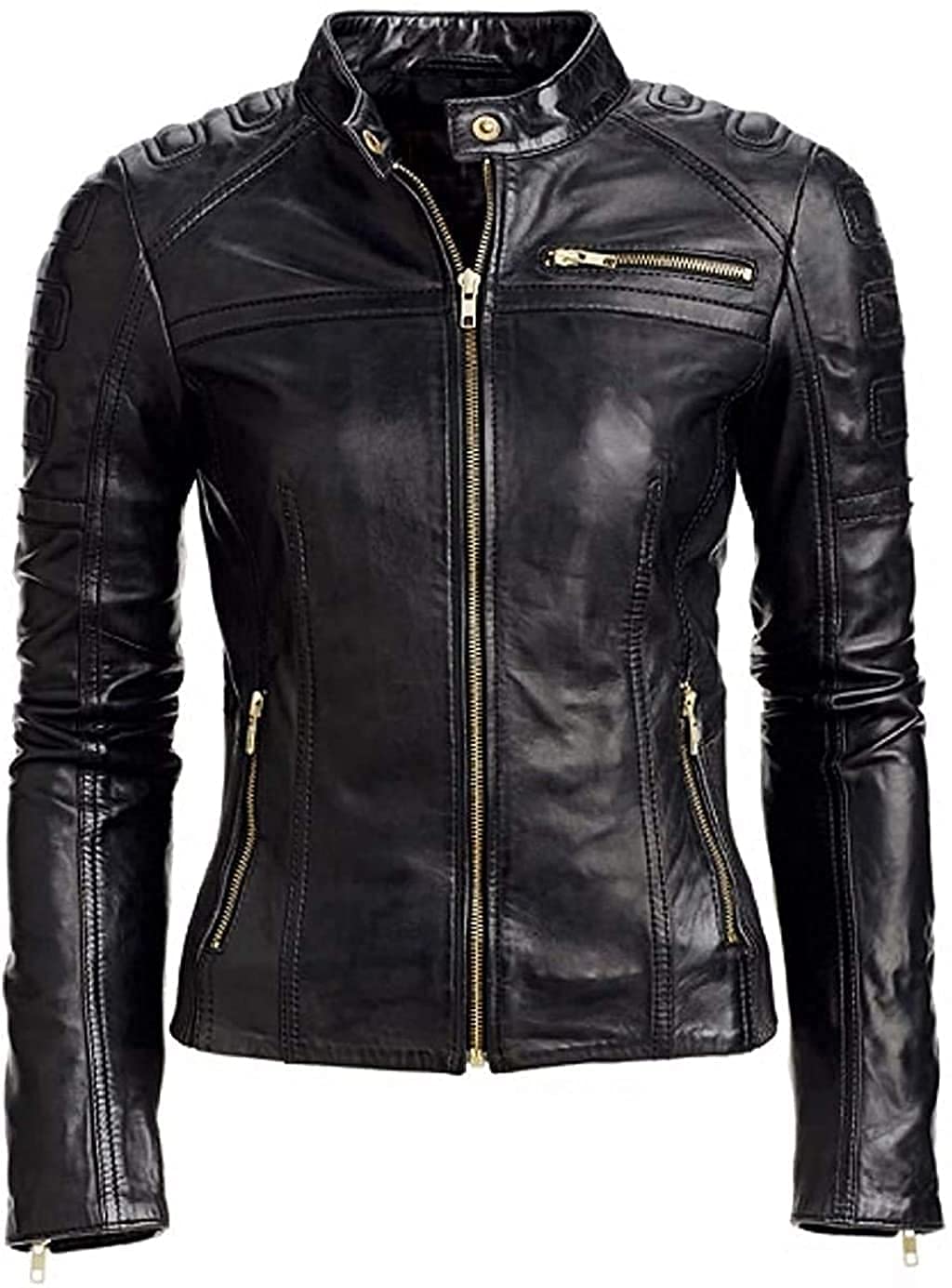 Genuine Lambskin Leather Jacket for Women - Classic Biker Style Black Leather Jacket | Stylish & Durable Outerwear for Riding, Motorcycle, and Casual Wear