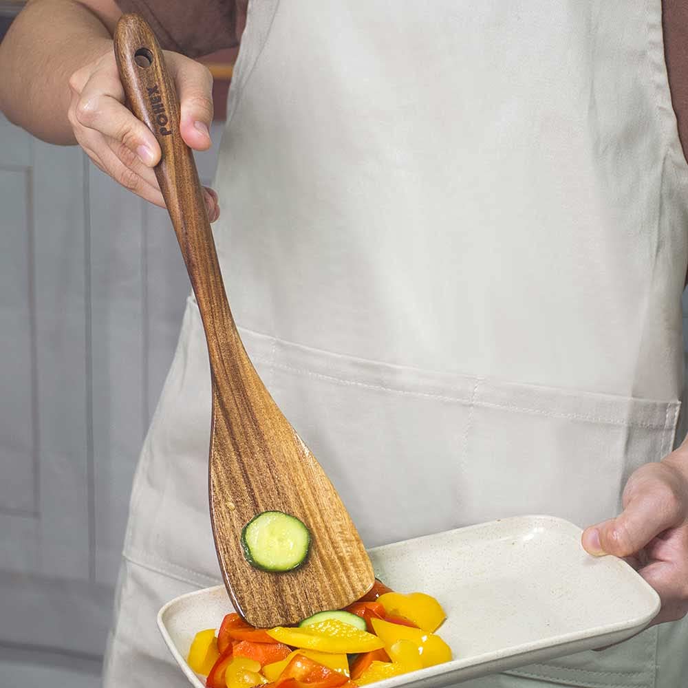 Premium 12-Piece Teak Wood Kitchen Utensil Set with Wooden Holder - Includes Spatula, Spurtle, Slotted Spoon, Salad Fork & More - Handmade BPA-Free Cookware for Baking, Cooking & Serving - Perfect Gift for Home Chefs