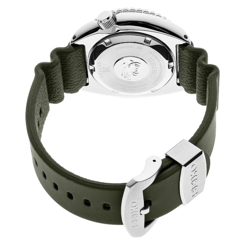 Seiko SRPE05 Prospex Automatic Diver Watch - 45mm Green Dial with Rubber Strap for Men | Waterproof Scuba Diving, Swimming & Outdoor Adventures