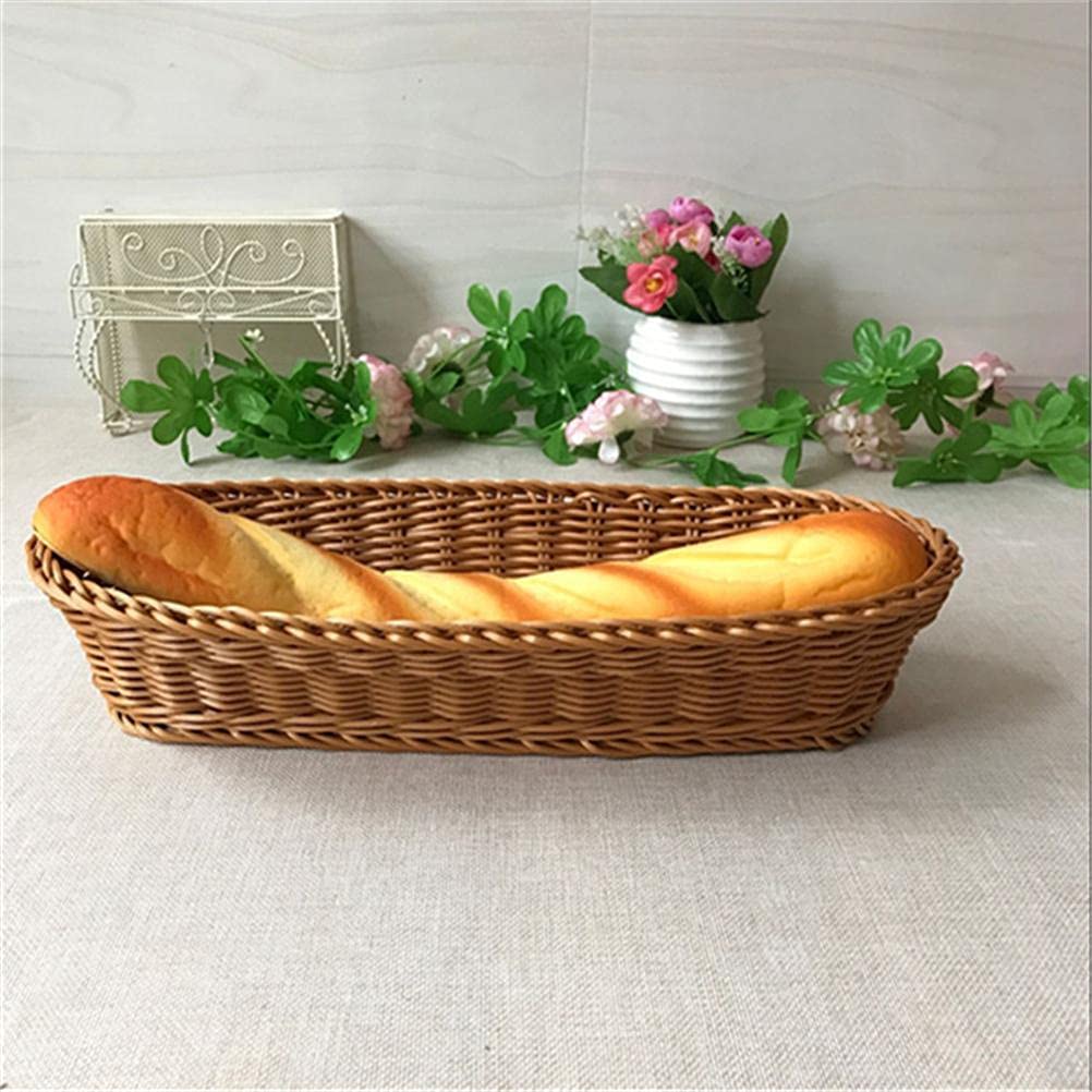 ICRPSTU Plastic Woven Bread Basket - Long Rattan Style Tabletop Serving Basket for Restaurants, Fruits, Vegetables, Bread Display | Perfect for Dining, Kitchen, Party Buffet & Home Decor