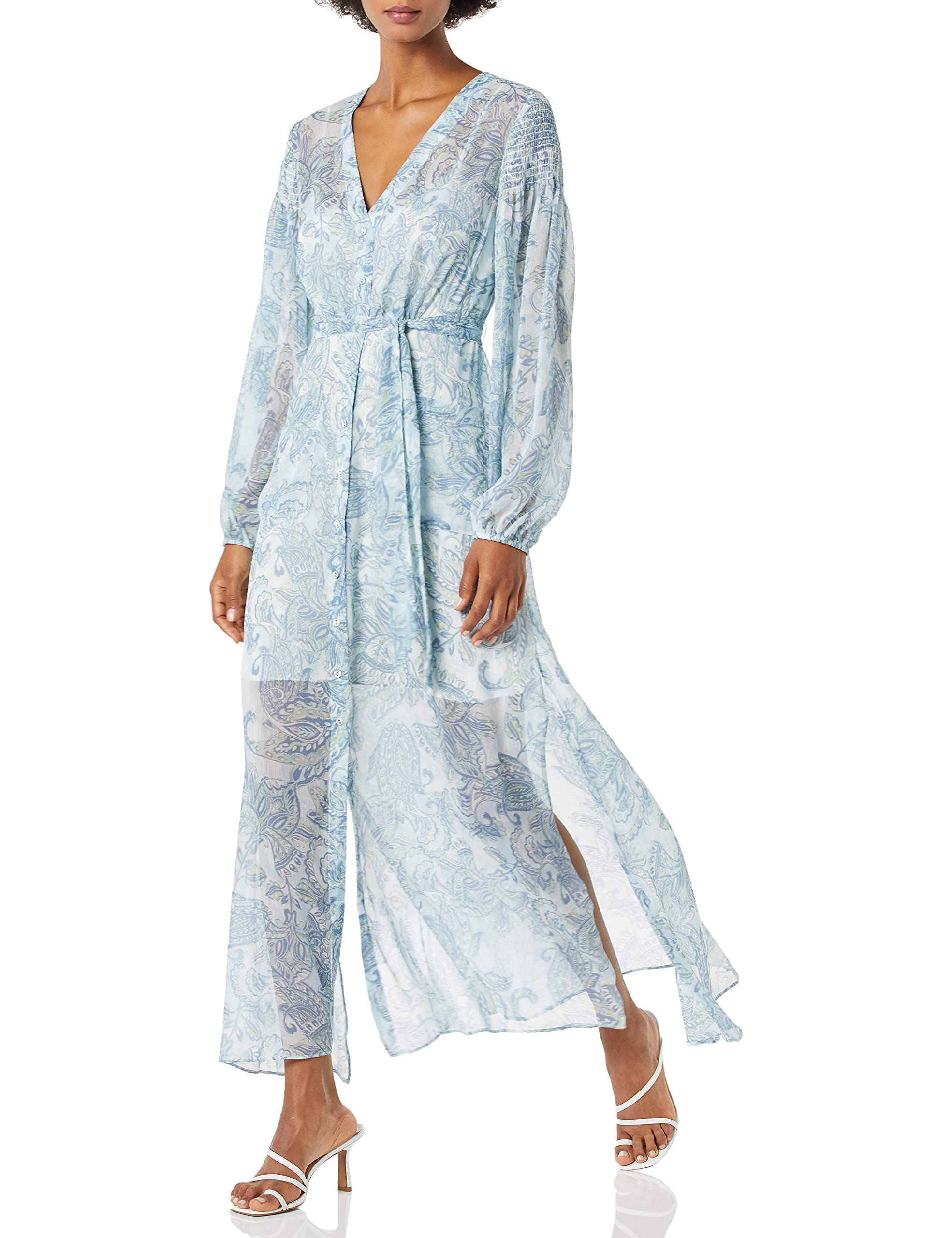 GUESS Women's Long Sleeve Maxi Duster Dress - Elegant Casual & Formal Wear for Parties, Weddings & Office Outfits