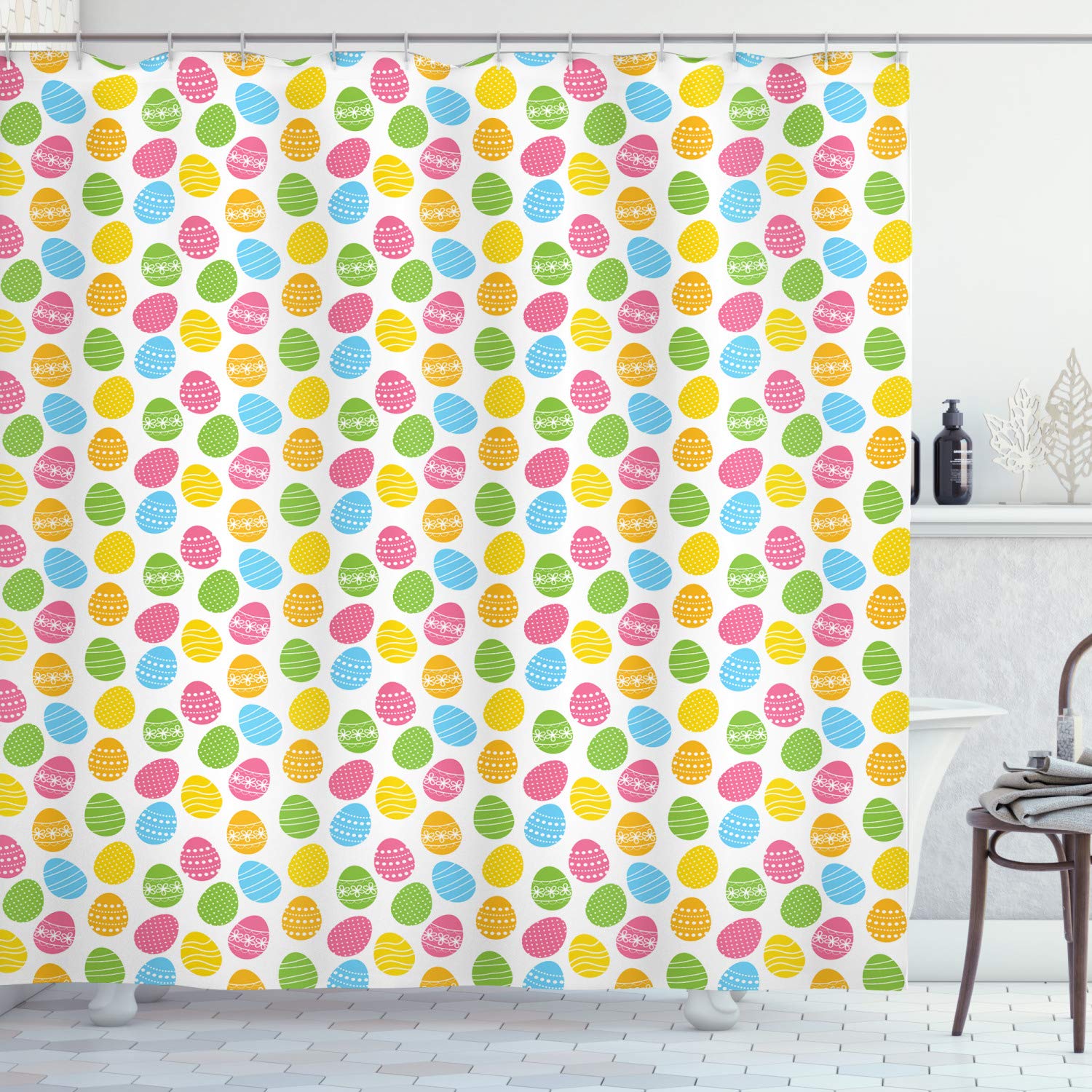 Ambesonne Easter Shower Curtain - Colorful Spring Holiday Bathroom Decor with Hooks, 69