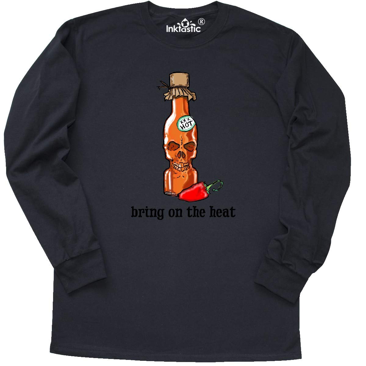 Bring on The Heat Skull & Pepper Graphic Long Sleeve T-Shirt | Inktastic Men's & Women's Casual Shirt | Perfect for Halloween, Rock Concerts & Biker Events