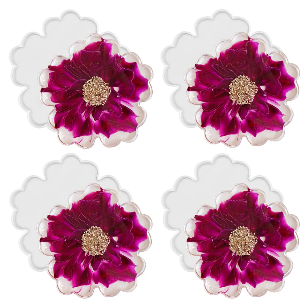RESINWORLD 4-Pack 4-Inch Floral Silicone Coaster Molds for Epoxy Resin - DIY Glossy Geode Agate Coaster Making, Candle Holder Mold - Perfect for Home Decor, Wedding Favors & Craft Projects
