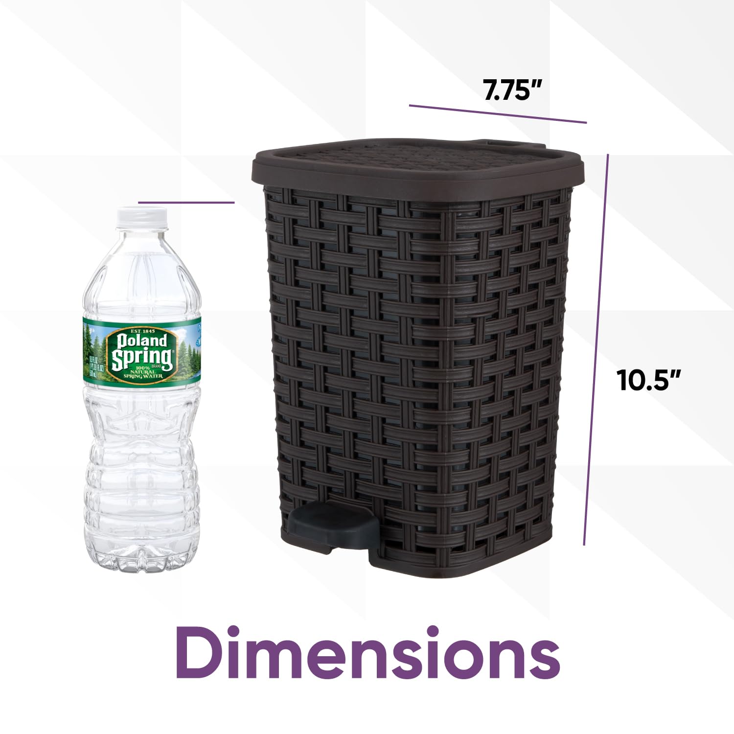 Premium Small Outdoor Trash Can with Lid - 1.5 Gallon/6L Dog Waste Bin - Foot Pedal Plastic Garbage Can for Bathroom, Bedroom, Office, Patio - Wicker Brown Design - Perfect for Pet Owners, Home & Office Organization