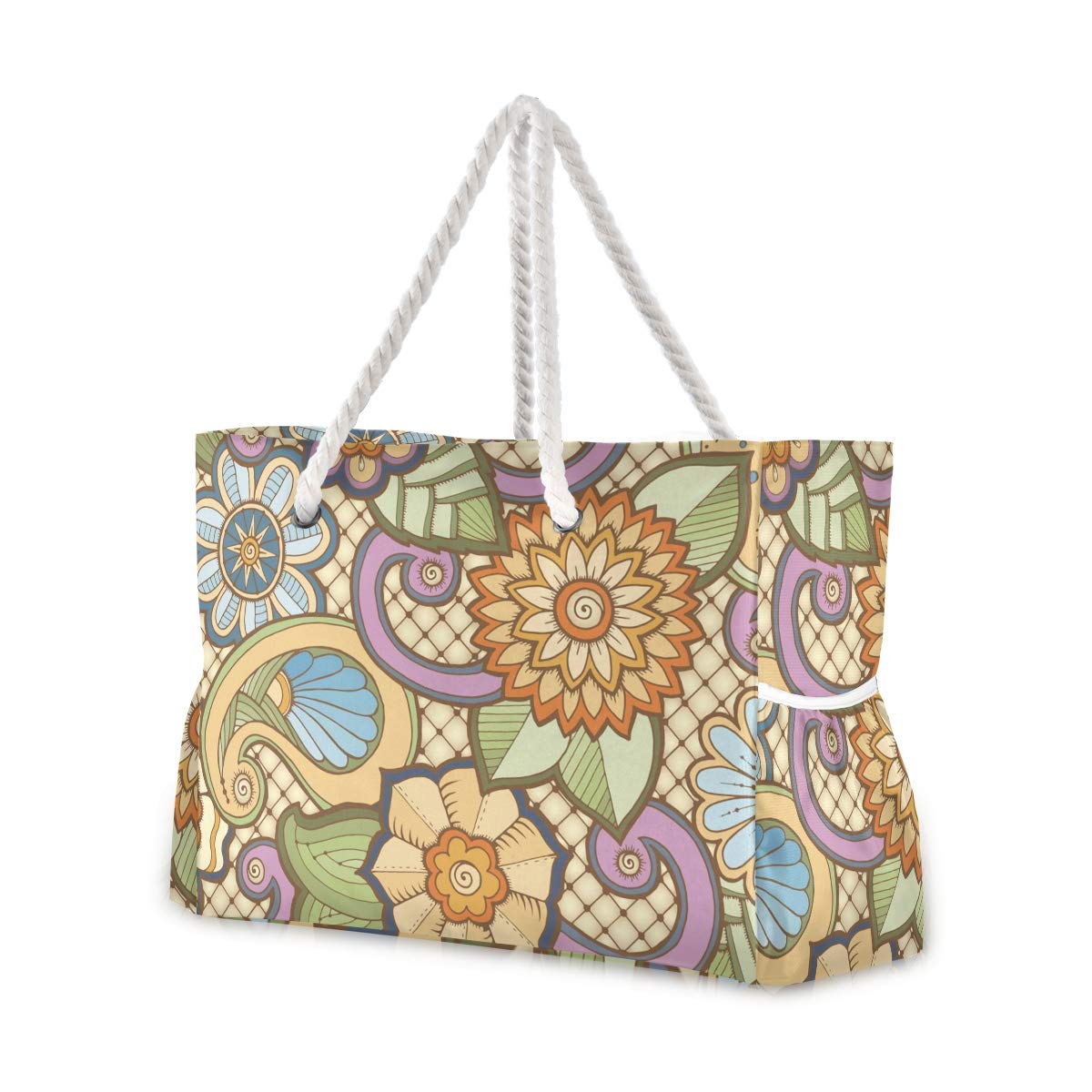 ALAZA Beach Bag - Stylish Ornate Zentangle Abstract Flower Design, Large Travel Tote for Women | Perfect for Camping, Gym, Yoga, Beach Vacations & Summer Outings