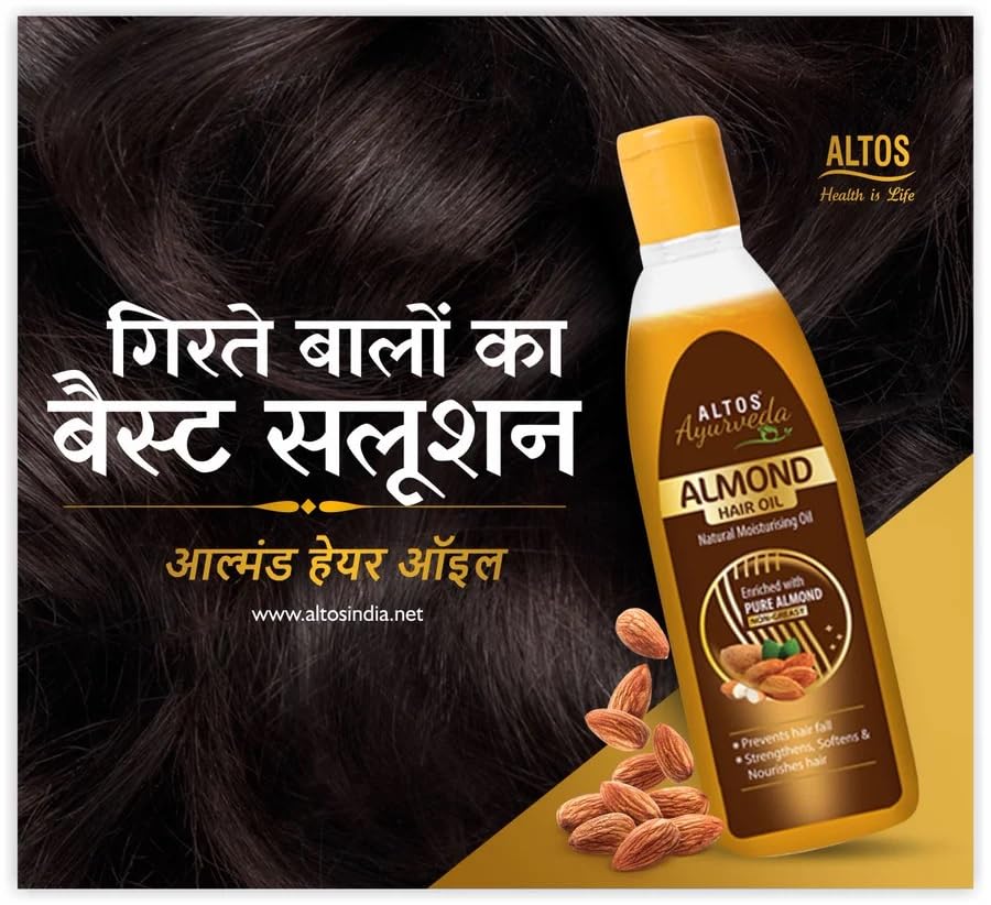 ALTOS Pure Almond Hair Oil - Non-Sticky Formula for Hair Fall Prevention & Growth (400ml) | Nourishing Treatment for Dry, Damaged Hair | Perfect for Daily Use & Scalp Massage