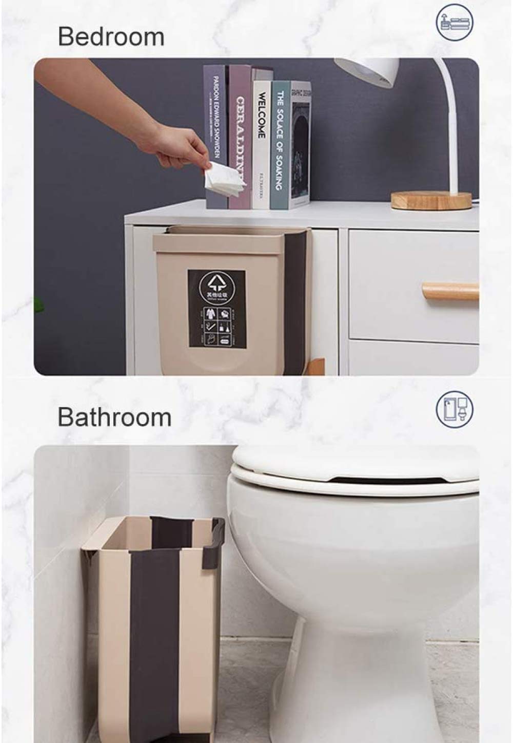 Foldable Wall Mounted Trash Can - Compact Kitchen & Bathroom Waste Bin with Hanging Design for Small Spaces - Perfect for Dorm, Car, Bedroom, and Office Use