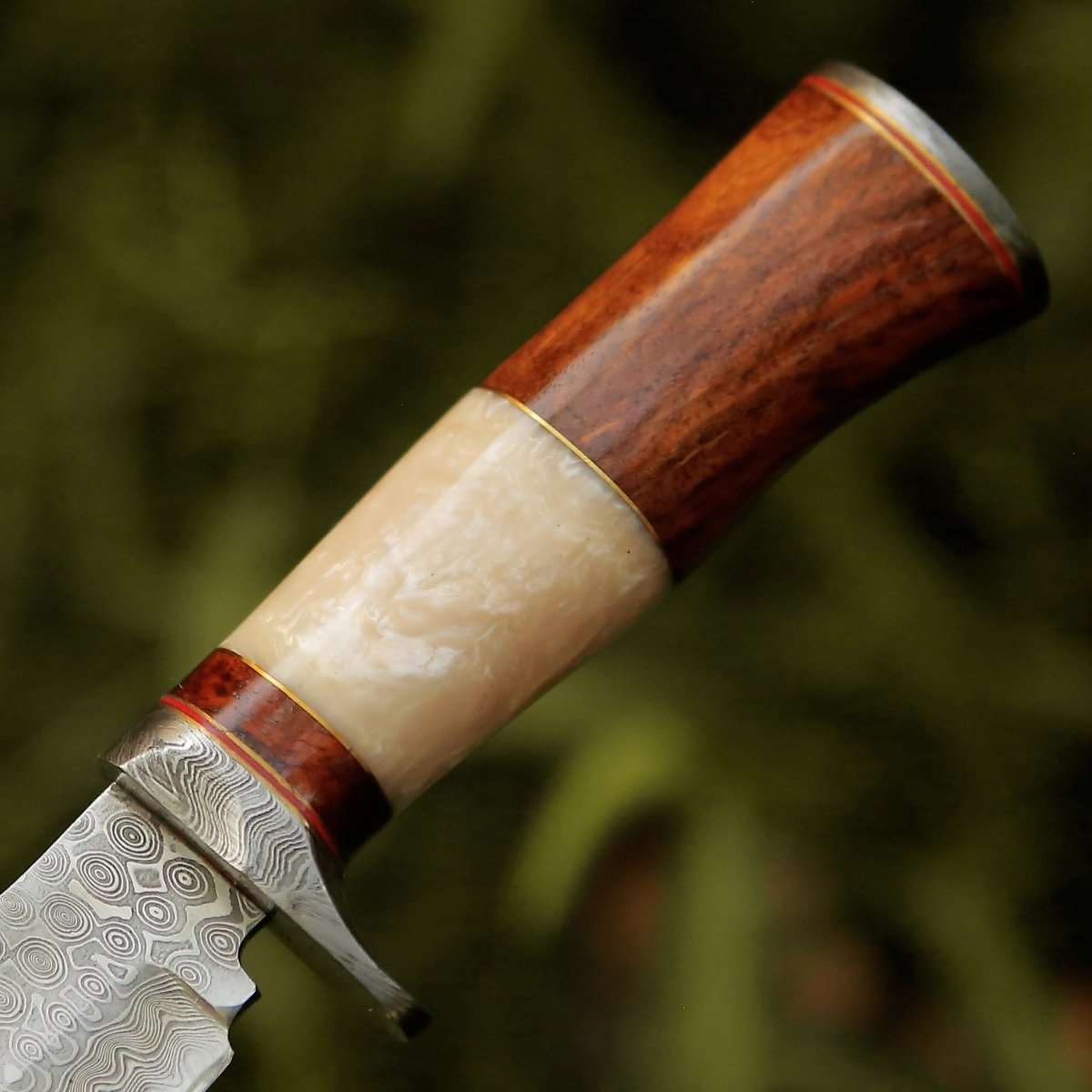 Premium Damascus Steel Hunting Knife with Mother of Pearl & Rosewood Handle - Perfect for Outdoor Adventures, Camping, and Survival Gear