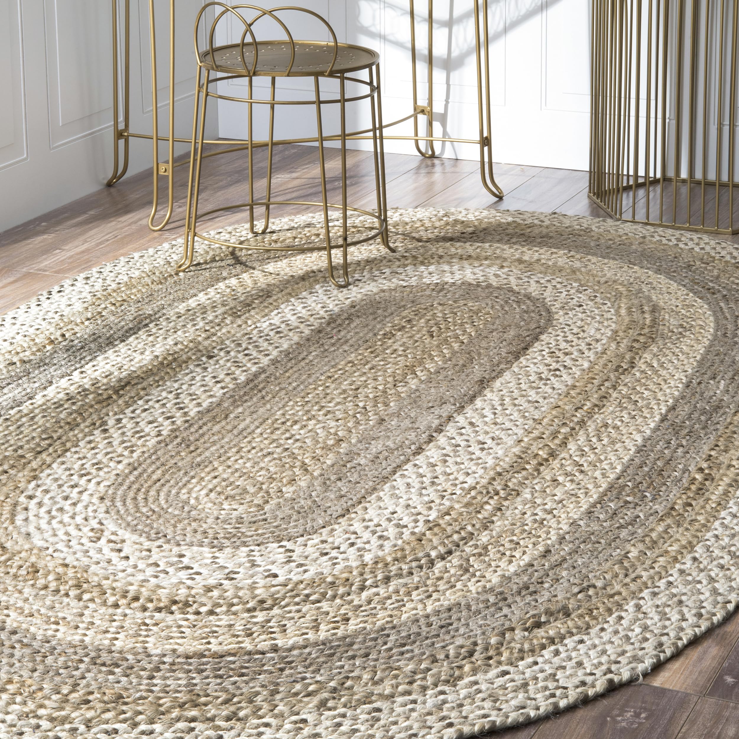 nuLOOM Charlene Solid Oval 5x8 Jute Area Rug - Natural Neutral Handwoven Rug for Dining Room, Living Room & Kitchen | Eco-Friendly Floor Mat for Home Decor & High Traffic Areas