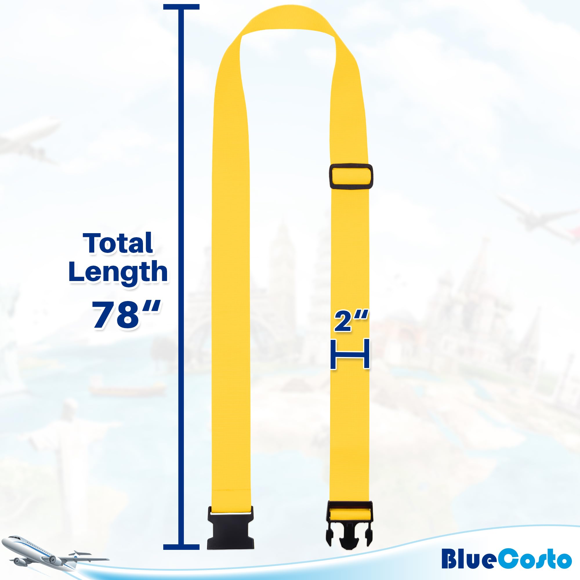 Premium Nylon Luggage Straps for Suitcases - Heavy-Duty Adjustable (46”-78”) Security Belts for Travel - 4 Pack Yellow - Secure Suitcase, Briefcase, Backpack & Travel Bag - Perfect for Airports, Road Trips & Business Travel