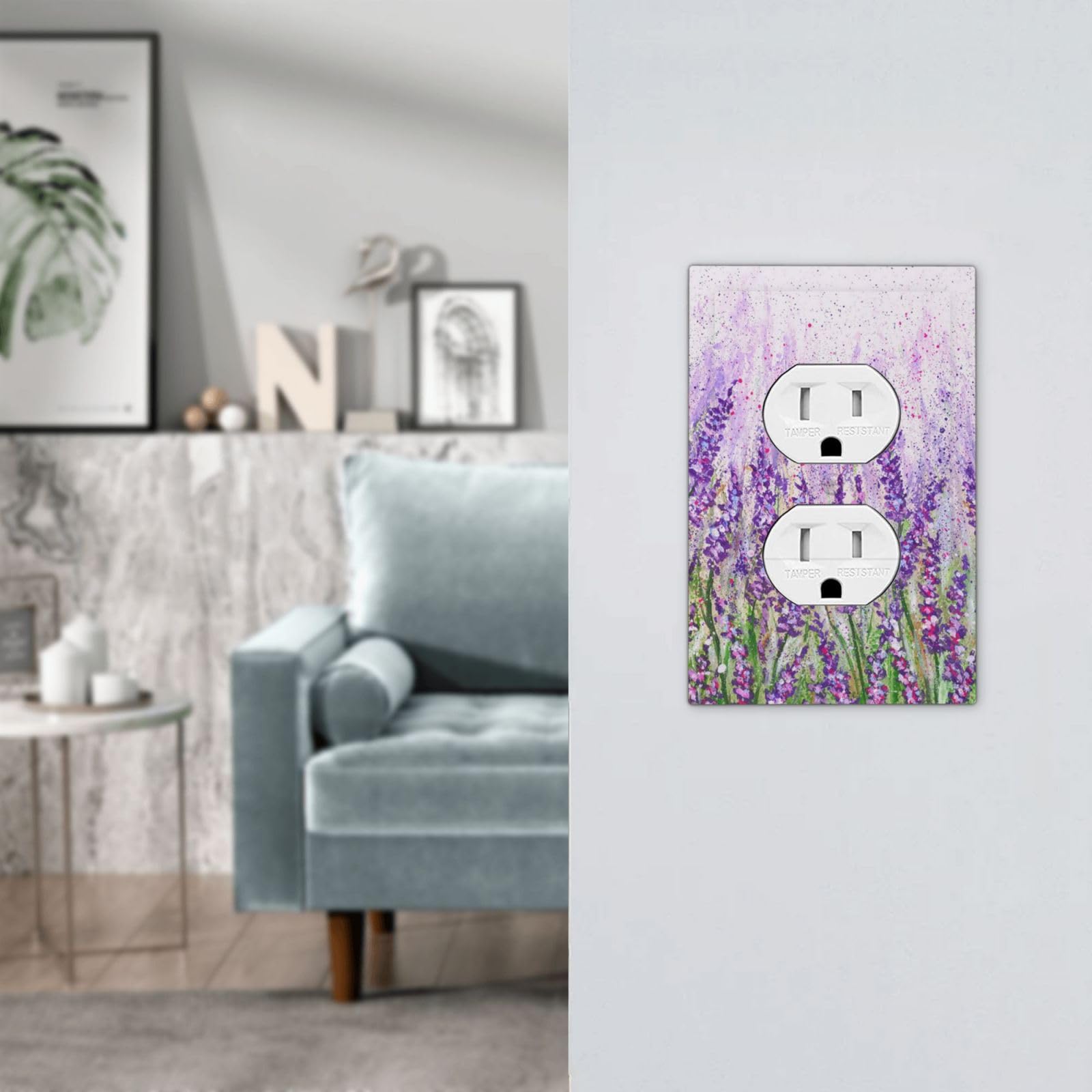 Lavender Flower Outlet Cover Plate - 1 Gang Decorative Wall Plate, Purple Electrical Socket Cover for Farmhouse, Bedroom, Kitchen & Living Room - Plastic Decora Style (Perfect for Home Decor & Child Safety)