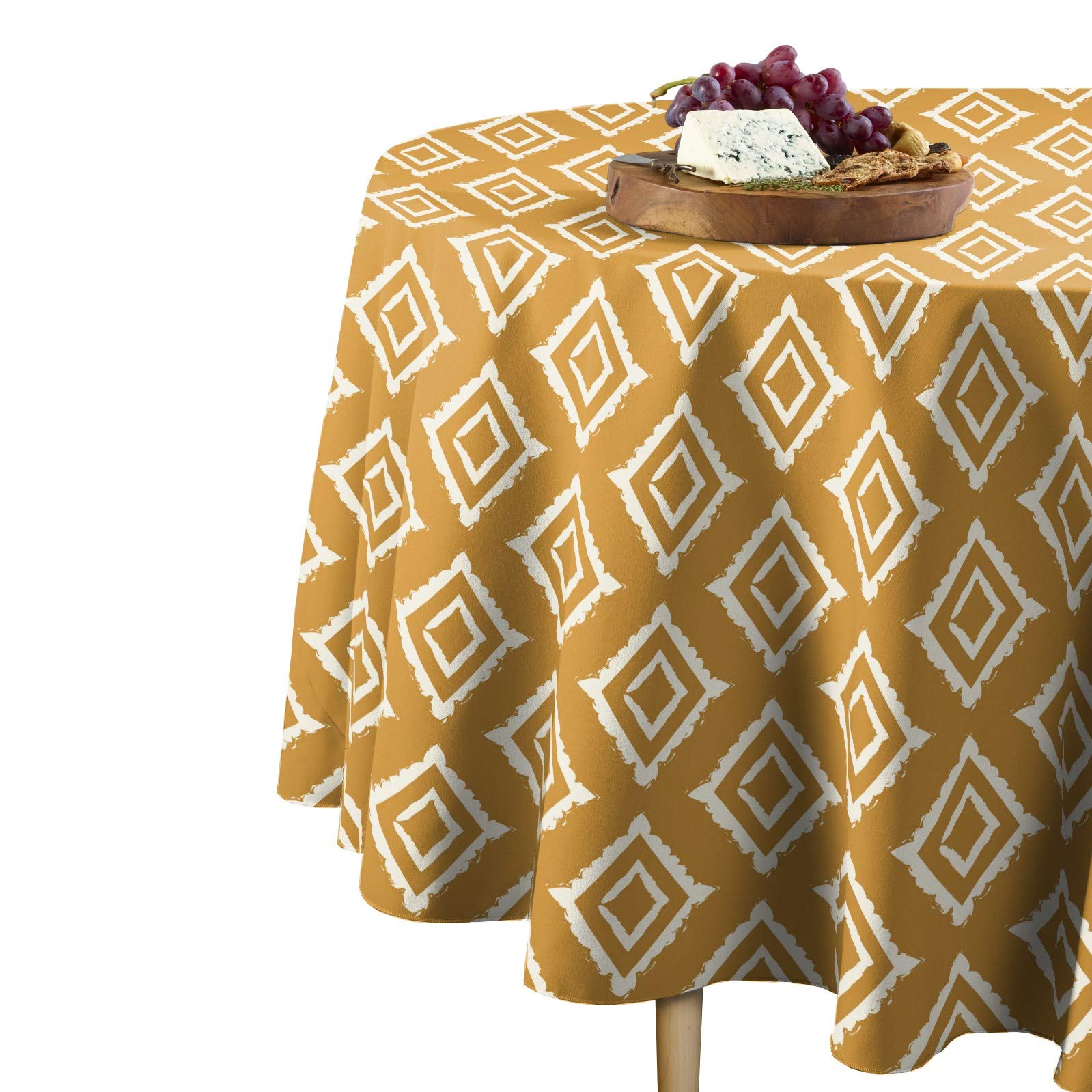 Premium 100% Milliken Polyester Round Tablecloth - 120 Inch Machine Washable Gold Framed Fabric for Elegant Dining, Weddings & Special Events