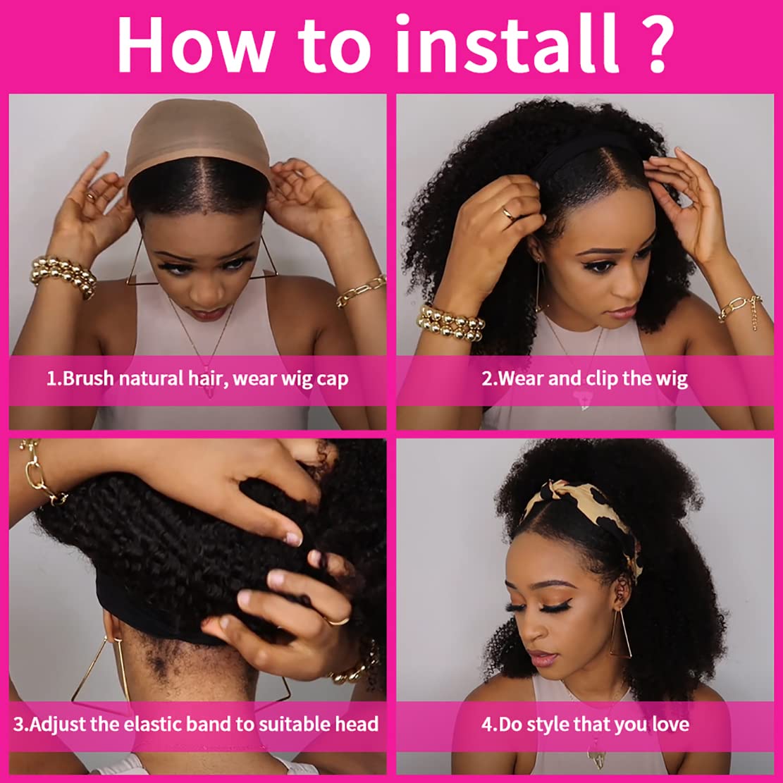 26 Inch Deep Wave Headband Wig - 100% Virgin Human Hair for Black Women | Glueless Curly Headband Wig with Natural Color | Perfect for Daily Wear, Parties & Special Occasions