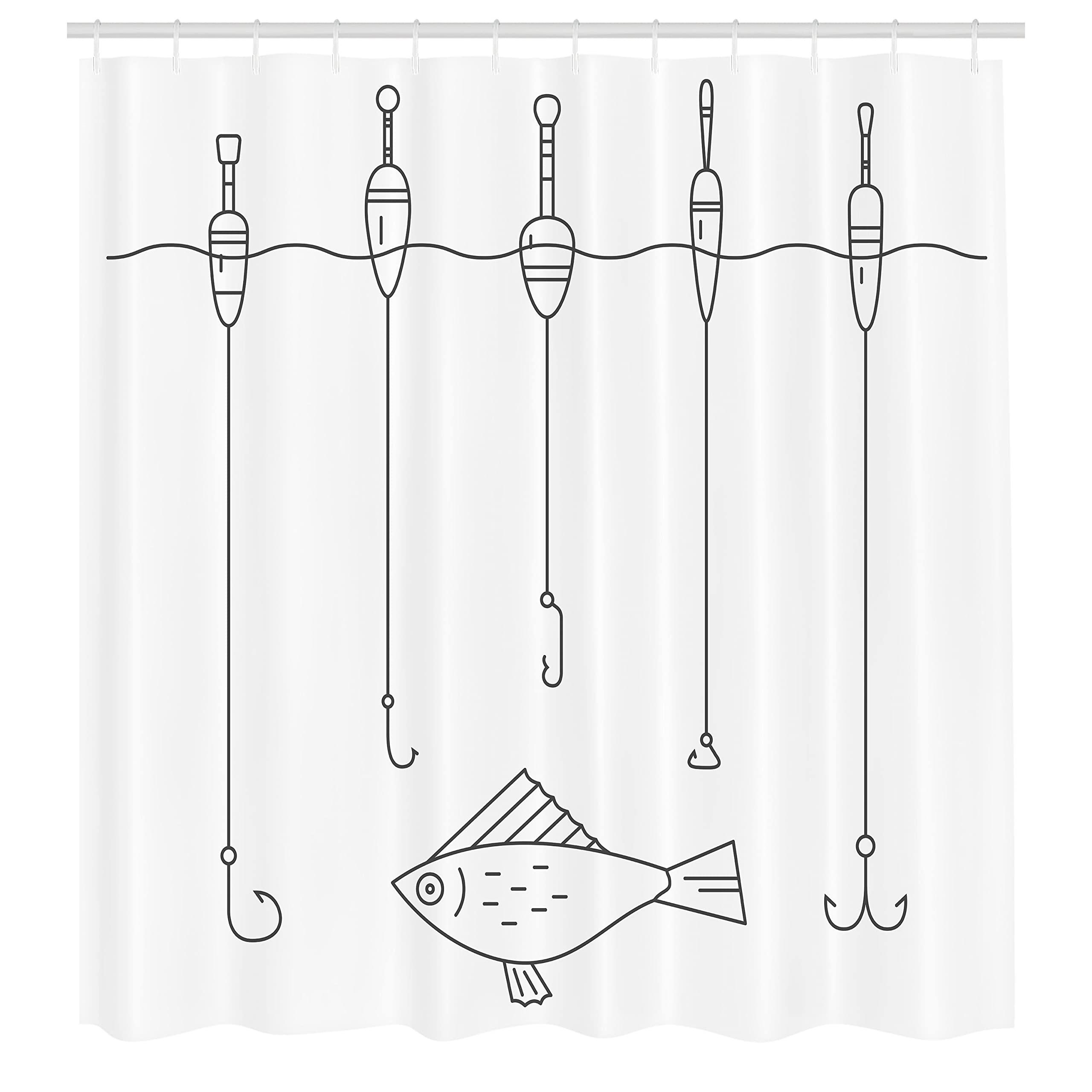 Ambesonne Nautical Fishing Theme Shower Curtain - Waterproof Bathroom Decor with Hooks, 69