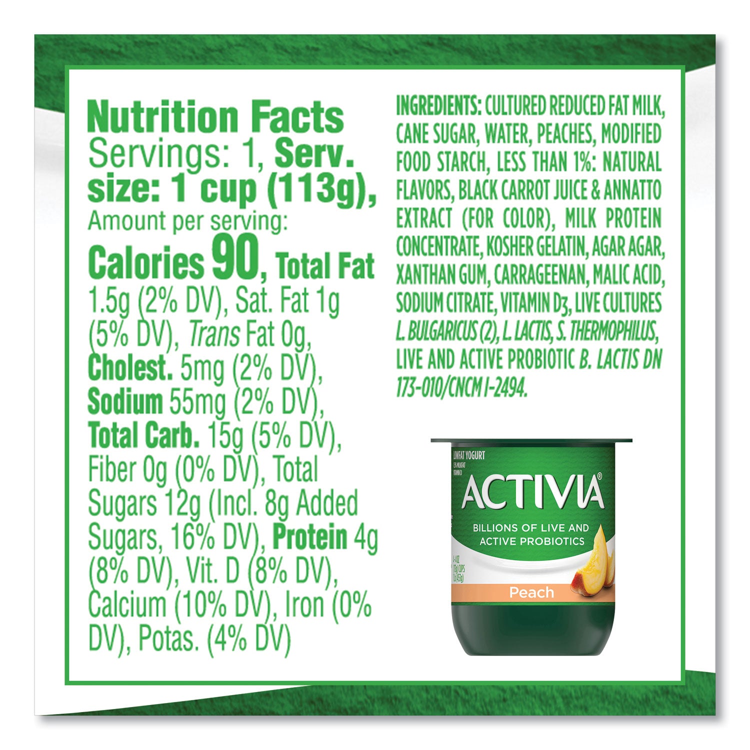 Activia® Probiotic Lowfat Yogurt Cups - 4 oz, Black Cherry, Peach & Strawberry Flavors, Pack of 24 | Healthy Snack for Breakfast, Lunch & On-the-Go