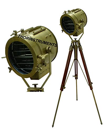 THOR INSTRUMENTS Antique Nautical Marine Search Light with Wooden Tripod Stand - Vintage Rustic Home Decor, Boat Cabin Lighting, Coastal Themed Gifts for Sailors & Beach House Decor