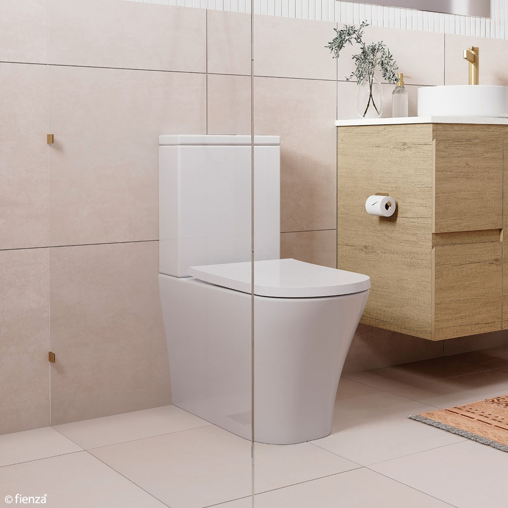 Fienza K018P Chloe White Back-to-Wall P-Trap Toilet - Modern Water-Saving Bathroom Fixture for Small Spaces & Contemporary Homes