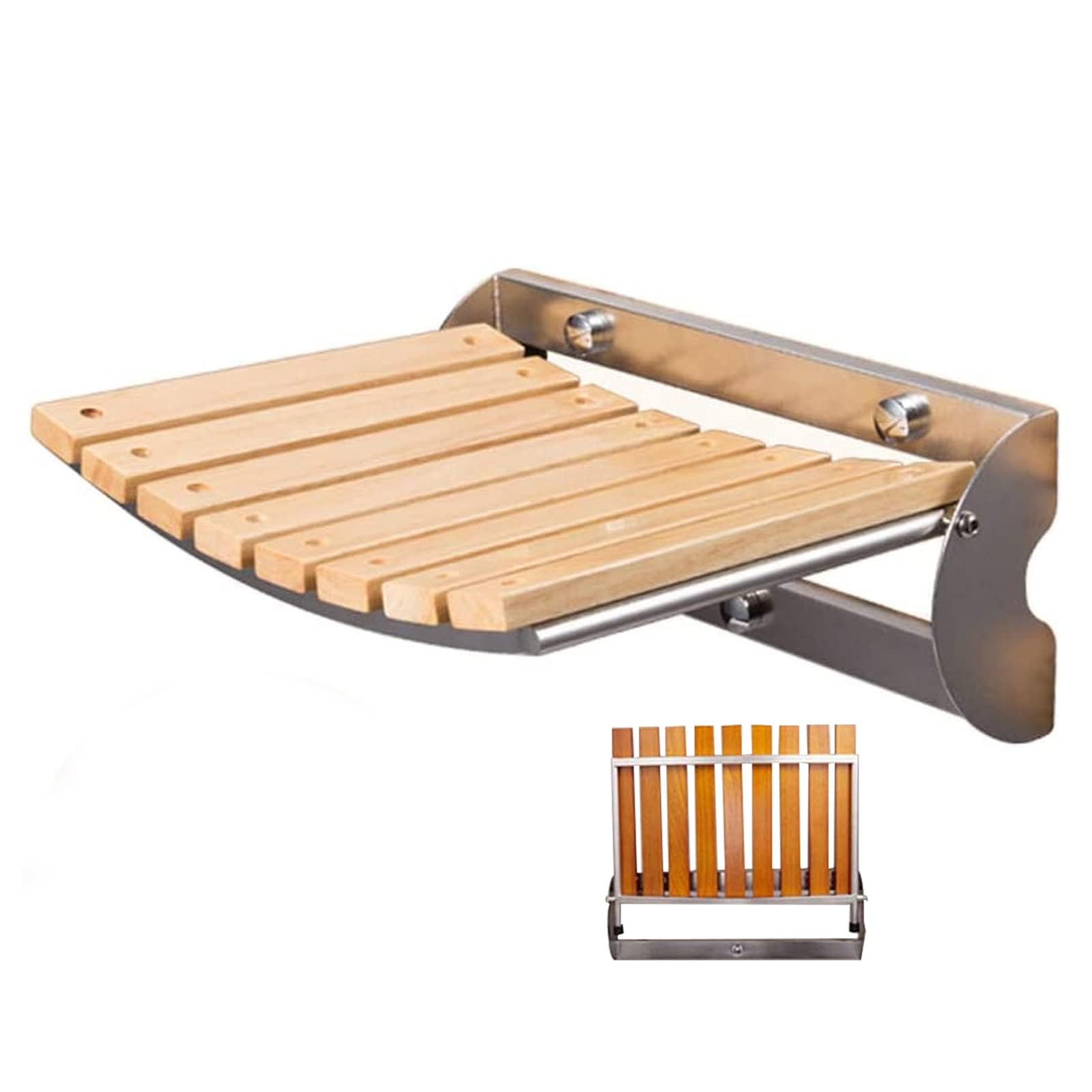 Foldable Teak Shower Seat Bench - Wall Mounted Shower Chair for Elderly & Disabled (12.6x5.4x10in, Wood Color) - Bathroom Safety Stool for Seniors, Spa Relaxation & Home Care Use