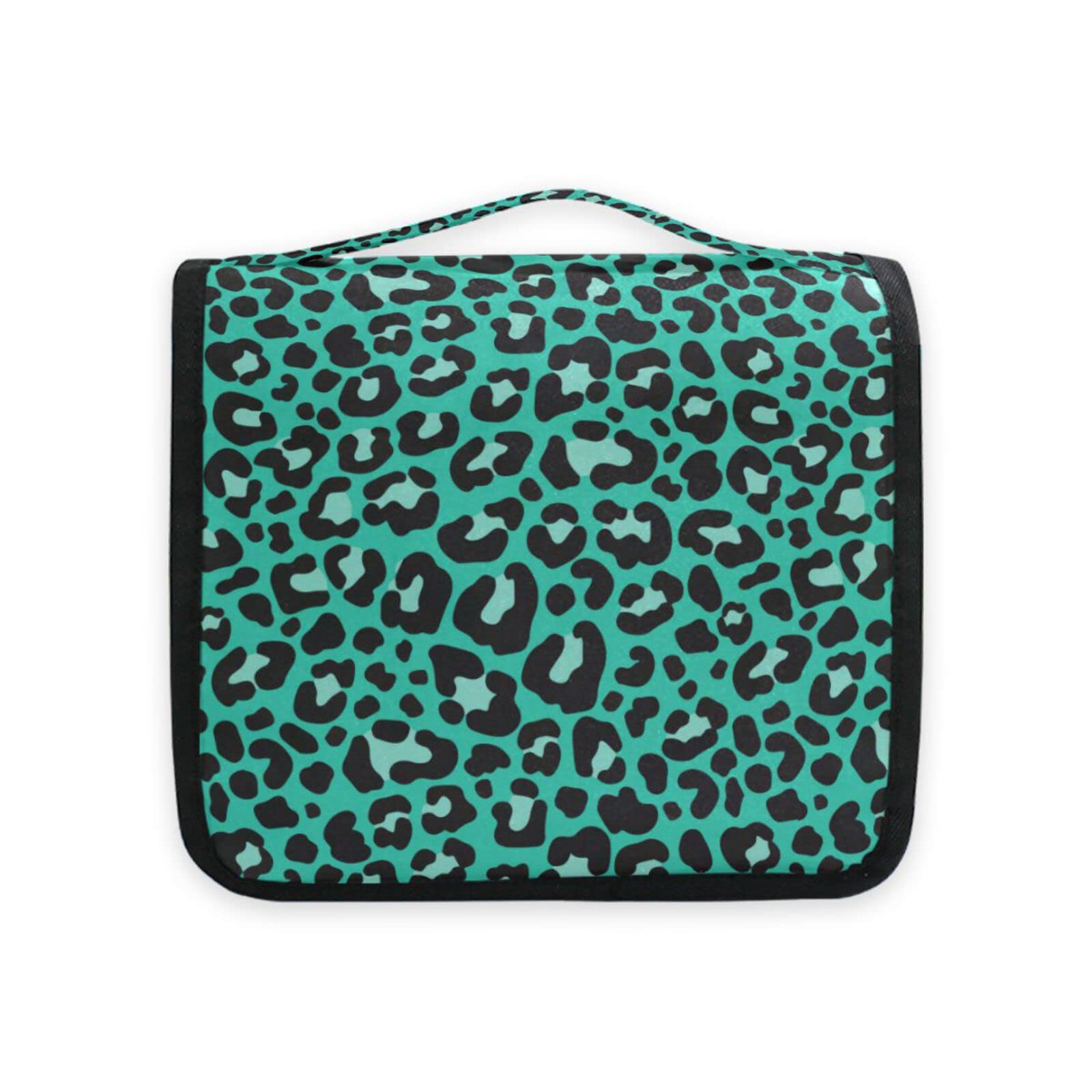 Moyyo Green Leopard Print Hanging Travel Toiletry Bag - Waterproof Cosmetic Makeup Organizer for Women & Men - Portable Wash Bag for Gym, Camping, Business Trips & Vacation Essentials