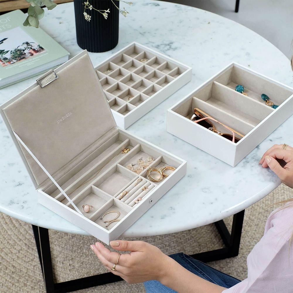 Stackers Classic Jewelry Tray Set - White Organizer for Rings, Earrings & Necklaces | Perfect for Vanity, Dresser & Travel Jewelry Storage