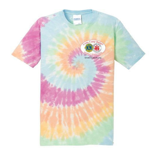 Lions Camp Badger Tie Dye T-Shirt with Color Logo - Soft Cotton Graphic Tee for Summer Camp, Music Festivals & Casual Wear