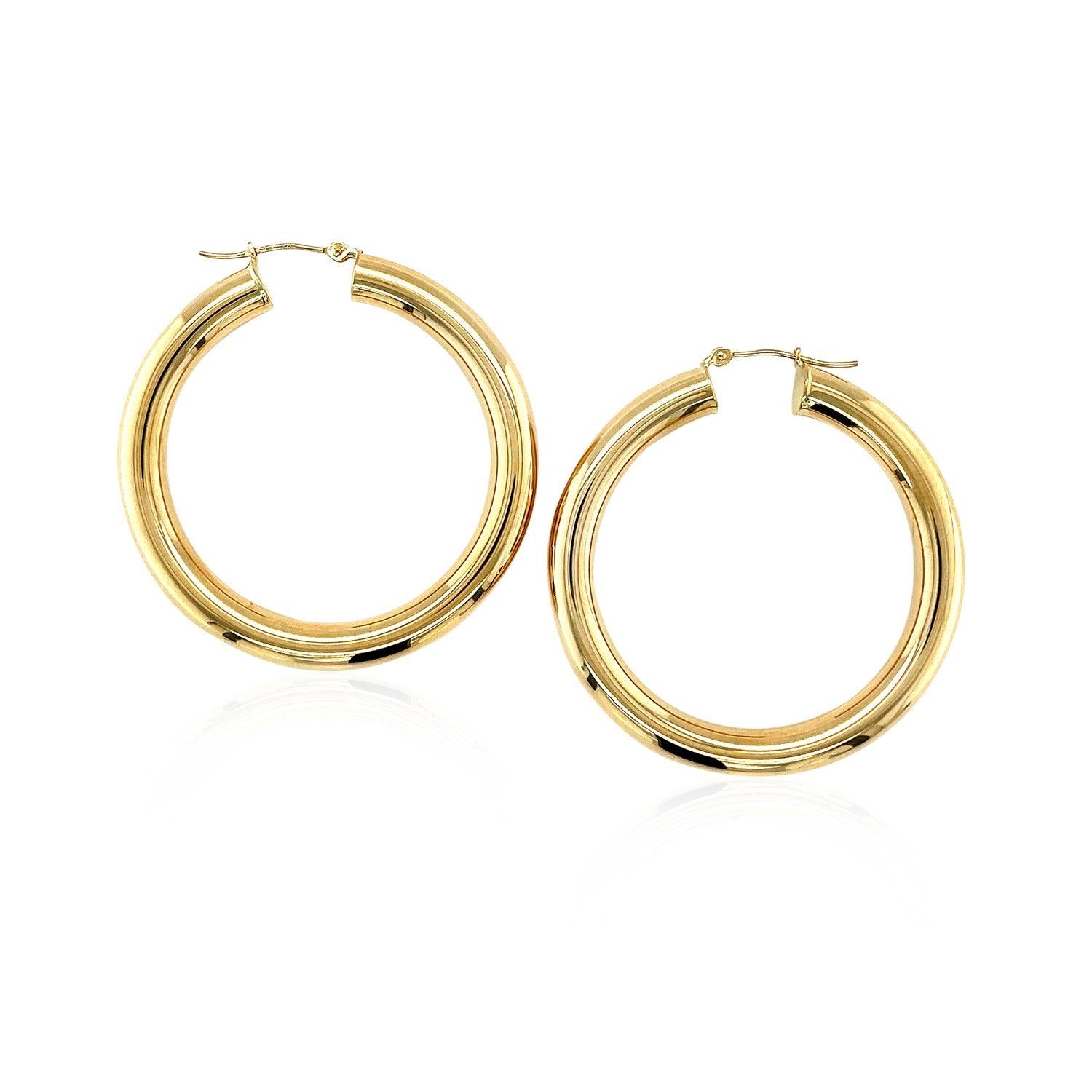 14K Yellow Gold Polished Hoop Earrings - 40mm Classic Circle Earrings for Women, Gift for Her | Everyday Wear, Date Night, Wedding Jewelry