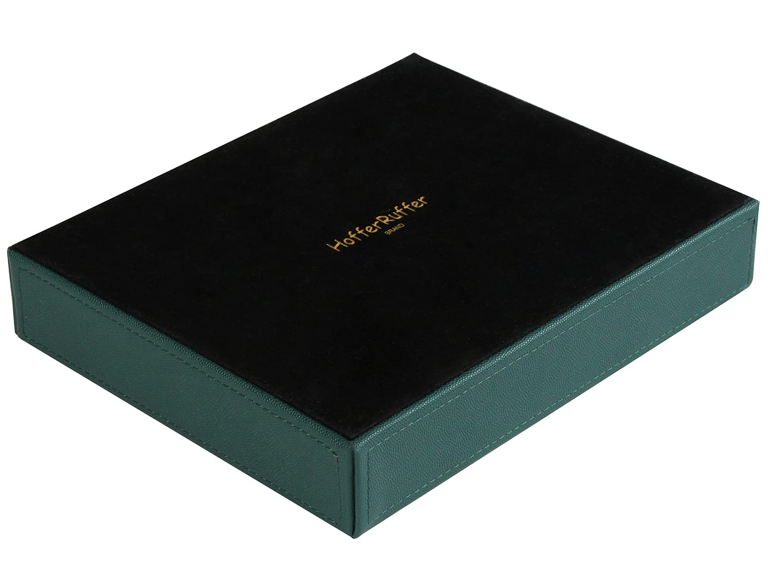 HofferRuffer Faux Leather Decorative Tray - Elegant Desktop Storage Organizer & Vanity Catchall Tray for Perfume, Jewelry, Keys | 10.2 x 8.4 x 1.8 Inches Dark Green | Perfect for Nightstand, Dresser, Office Desk & Bathroom Counter Organization