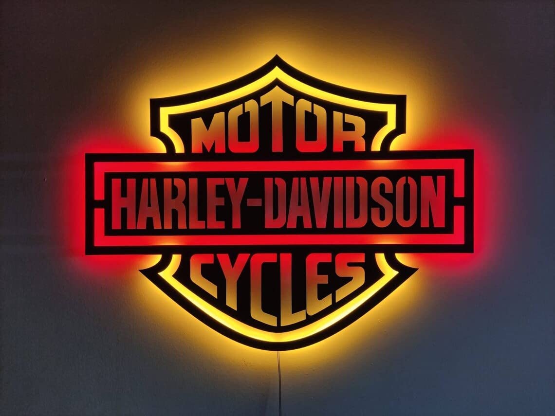 Harley Davidson LED Patch - 39 x 30 Inch Amber Metal Emblem | 100% Durable Motorcycle Accessory | Perfect for Biker Jackets, Vests & Helmets | Great Gift for Harley Enthusiasts