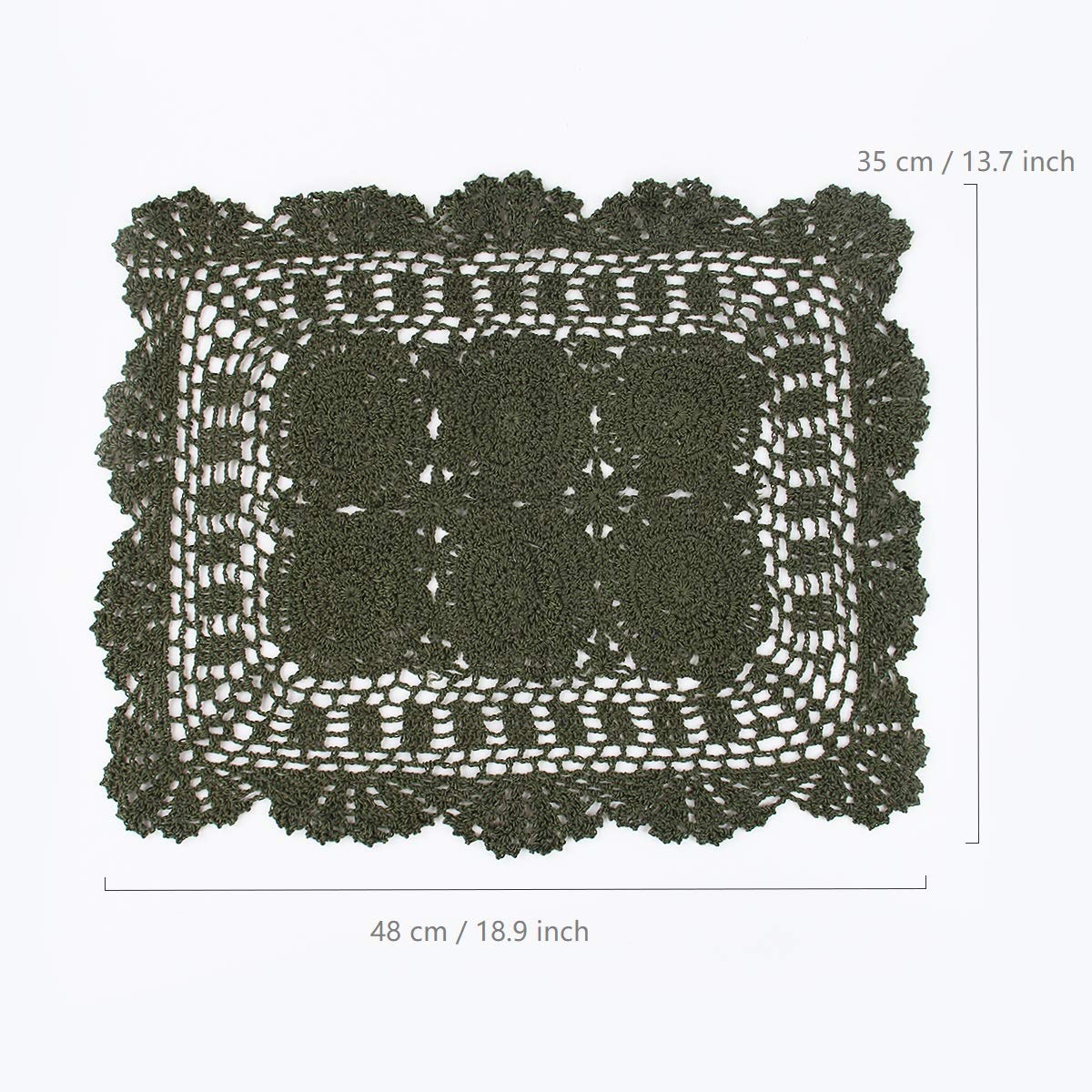 Kilofly Handmade Crochet Cotton Lace Table Placemats Doilies Set of 4 - Elegant Green Table Decor for Dining, Tea Parties & Home Decor