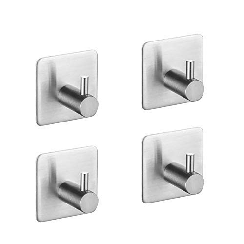 ACMYCH Adhesive Hooks - Waterproof Stainless Steel Wall Hooks for Towels, Hats & Coats (4 Pack) - Perfect for Bathroom, Kitchen & Dorm Organization