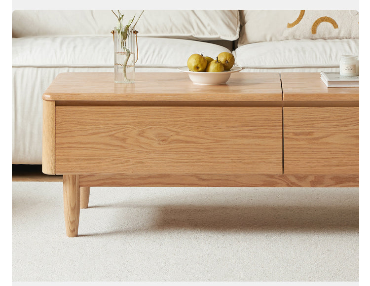 Solid Oak Wood Modern Lift-Top Coffee Table with Slate Surface - Perfect for Living Room, Home Office, and Small Spaces