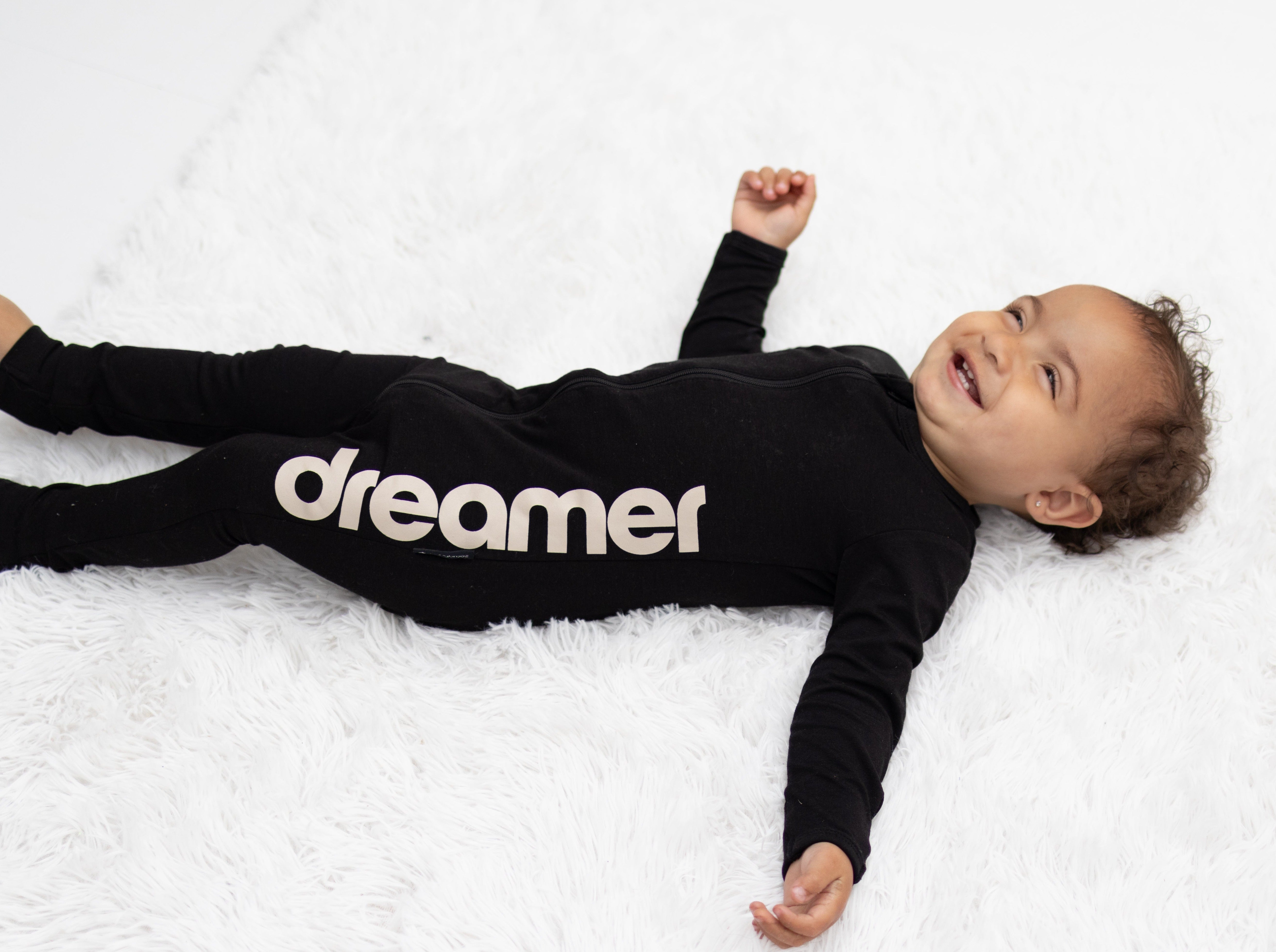 LB x Baby Breez Long Sleeve Dreamer Romper Pajamas for Infants - Soft Cotton Sleepwear, Black | Perfect for Bedtime & Nursery Comfort
