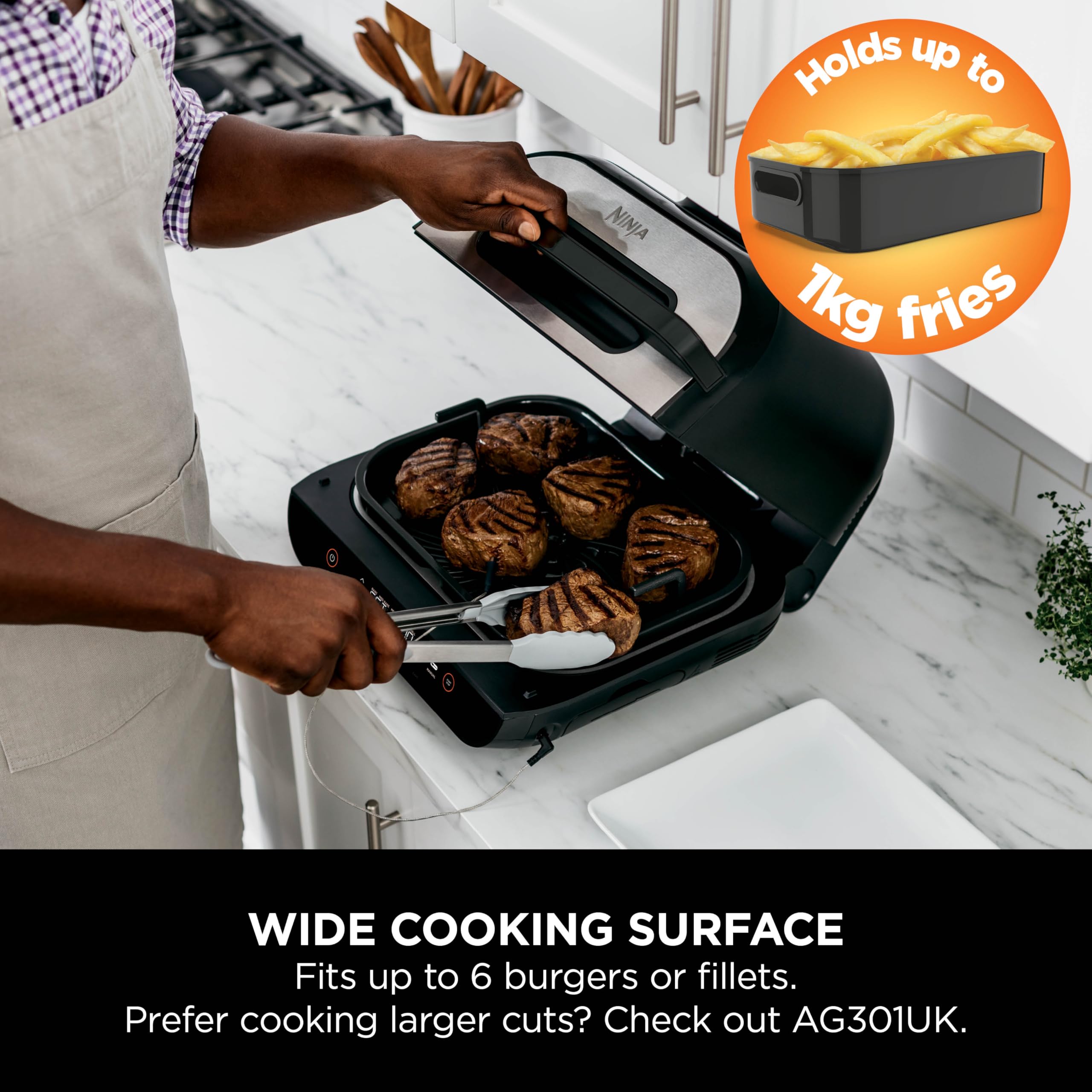 Ninja Foodi Max AG551UK Health Grill & Air Fryer - Grey | 5-in-1 Multi-Cooker for Grilling, Air Frying, Roasting, Baking & Dehydrating | Perfect for Healthy Meals, Family Dinners & Meal Prep