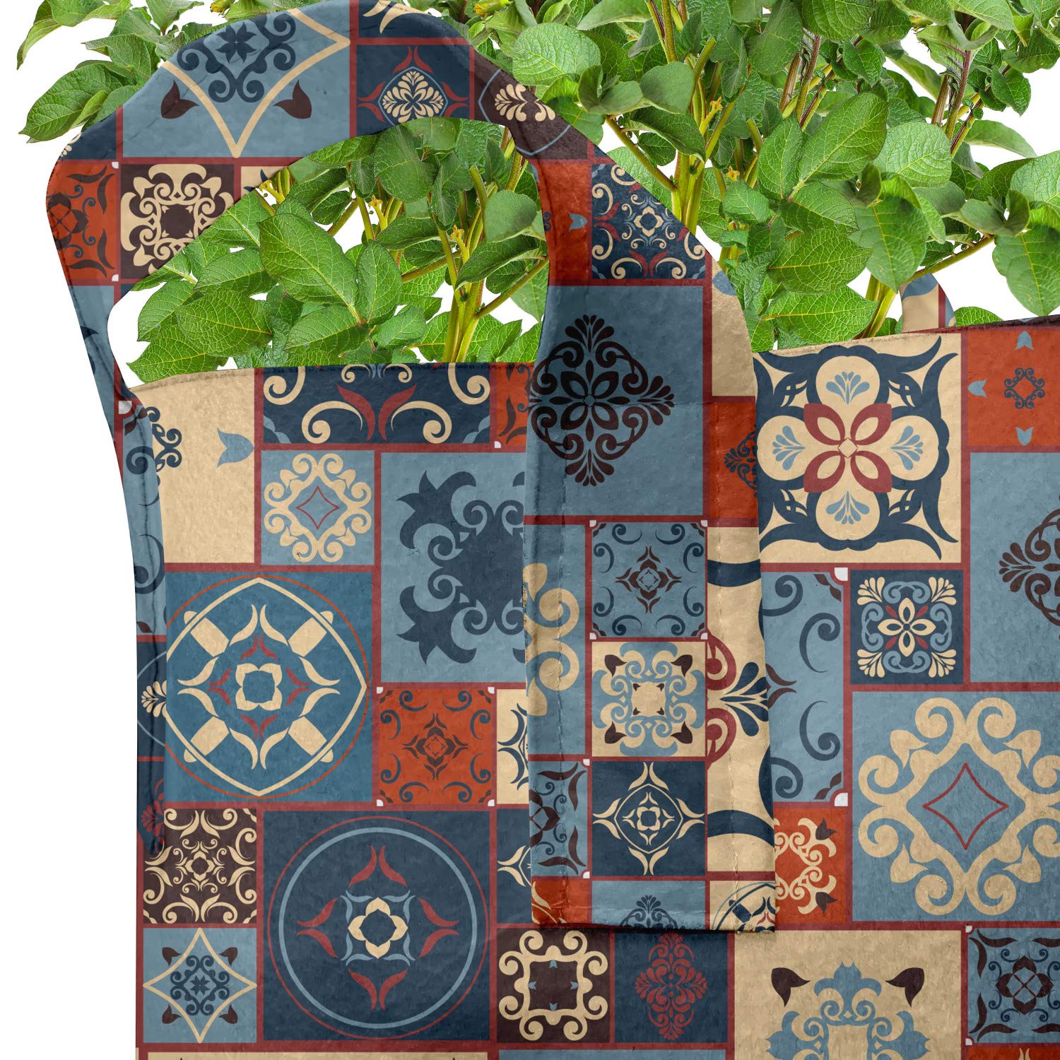 Ambesonne 5-Pack Moroccan Grow Bags - Heavy Duty Fabric Plant Pots with Handles, 7 Gallon Capacity, Dark Orange & Slate Blue - Perfect for Indoor/Outdoor Gardening, Vegetables, Flowers & Herbs