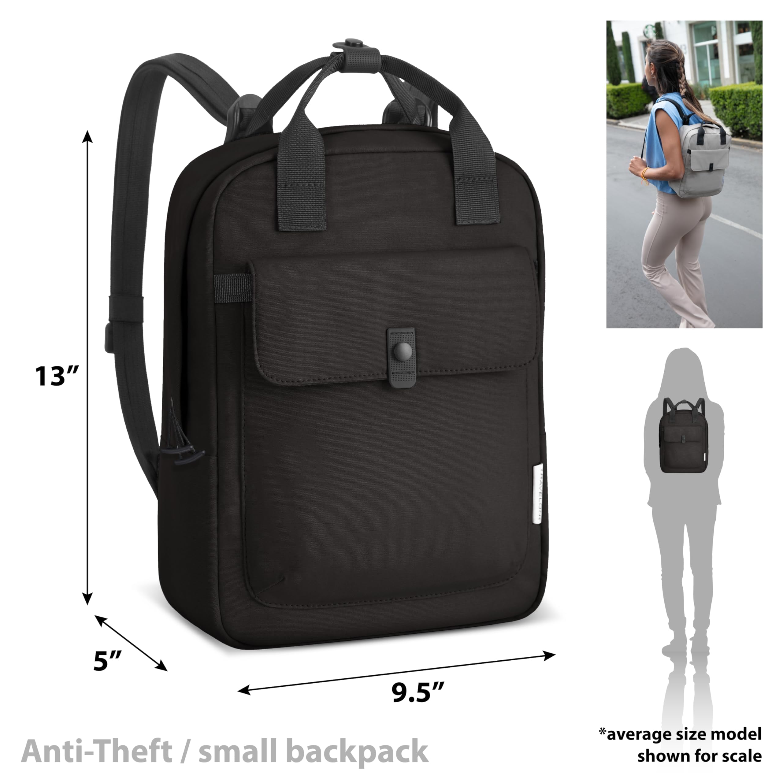 Travelon Anti-Theft Origin Small Backpack - Secure & Lightweight Travel Daypack for Women & Men - Perfect for Commuting, Hiking & Urban Exploration
