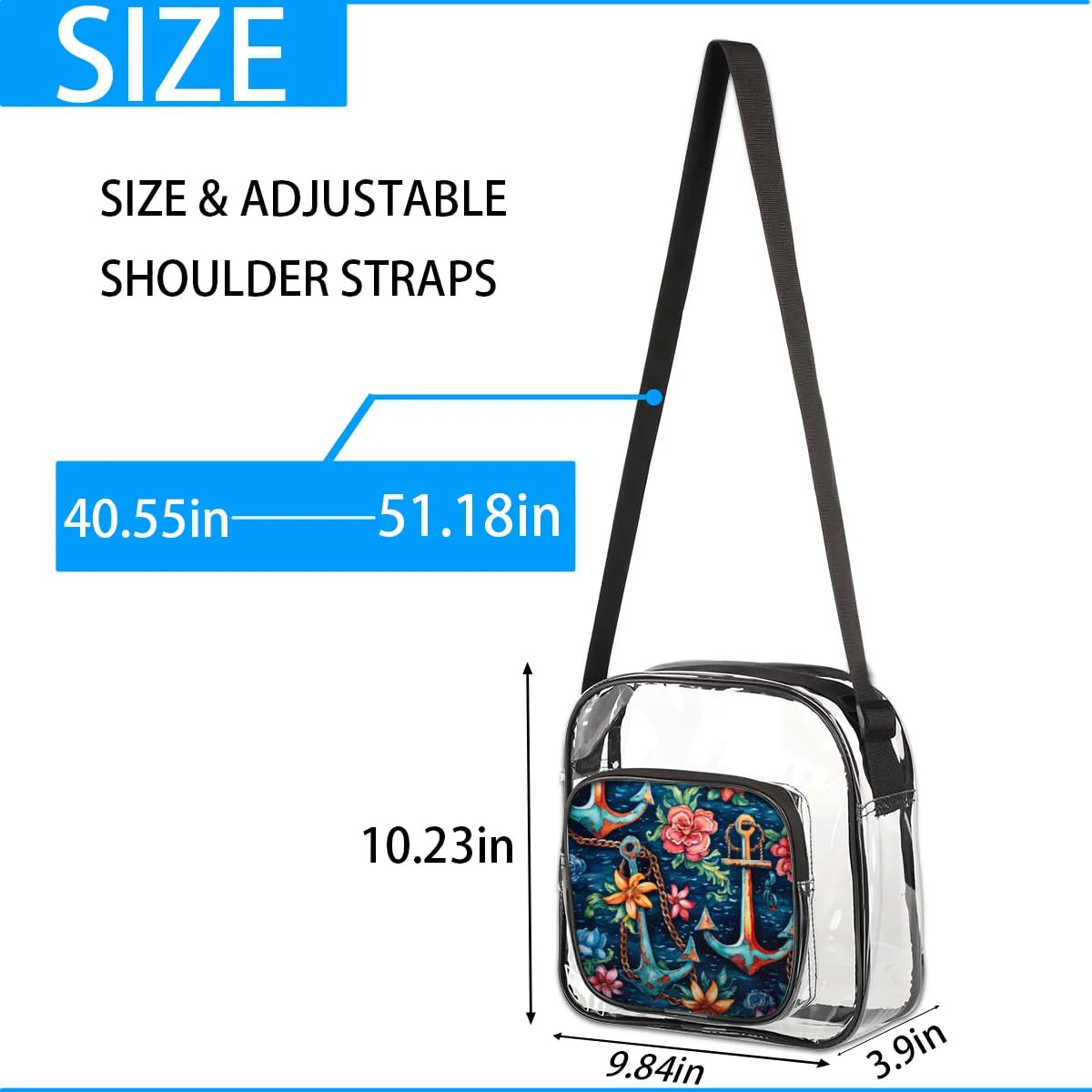 Skonsati Clear Crossbody Messenger Bag - Waterproof Transparent Fishing & Stadium Approved Purse for Women & Men - Perfect for Concerts, Travel & Outdoor Activities
