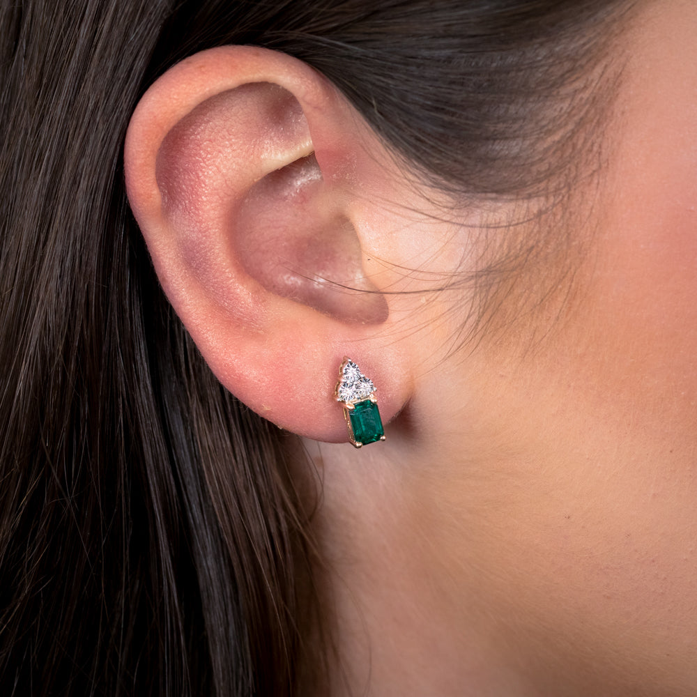 9ct Yellow Gold 6mm Lab-Created Emerald & Diamond Stud Earrings - Elegant Gift for Women, Perfect for Weddings & Special Occasions