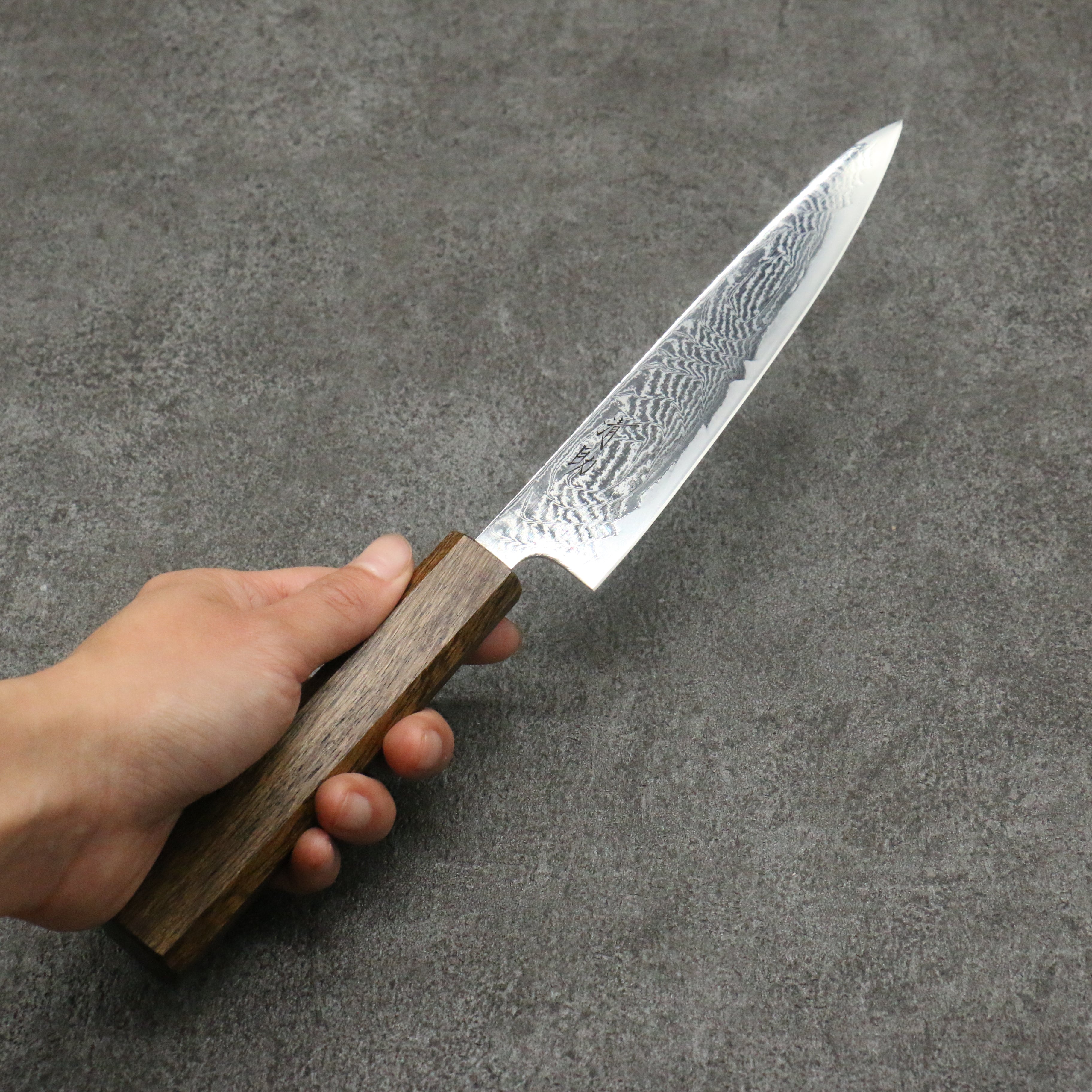 Premium Seisuke Nami AUS10 Damascus Steel Petty Knife 150mm - Mirror Polish Finish with Oak Wood Handle - Perfect for Sushi, Vegetables & Precision Kitchen Tasks