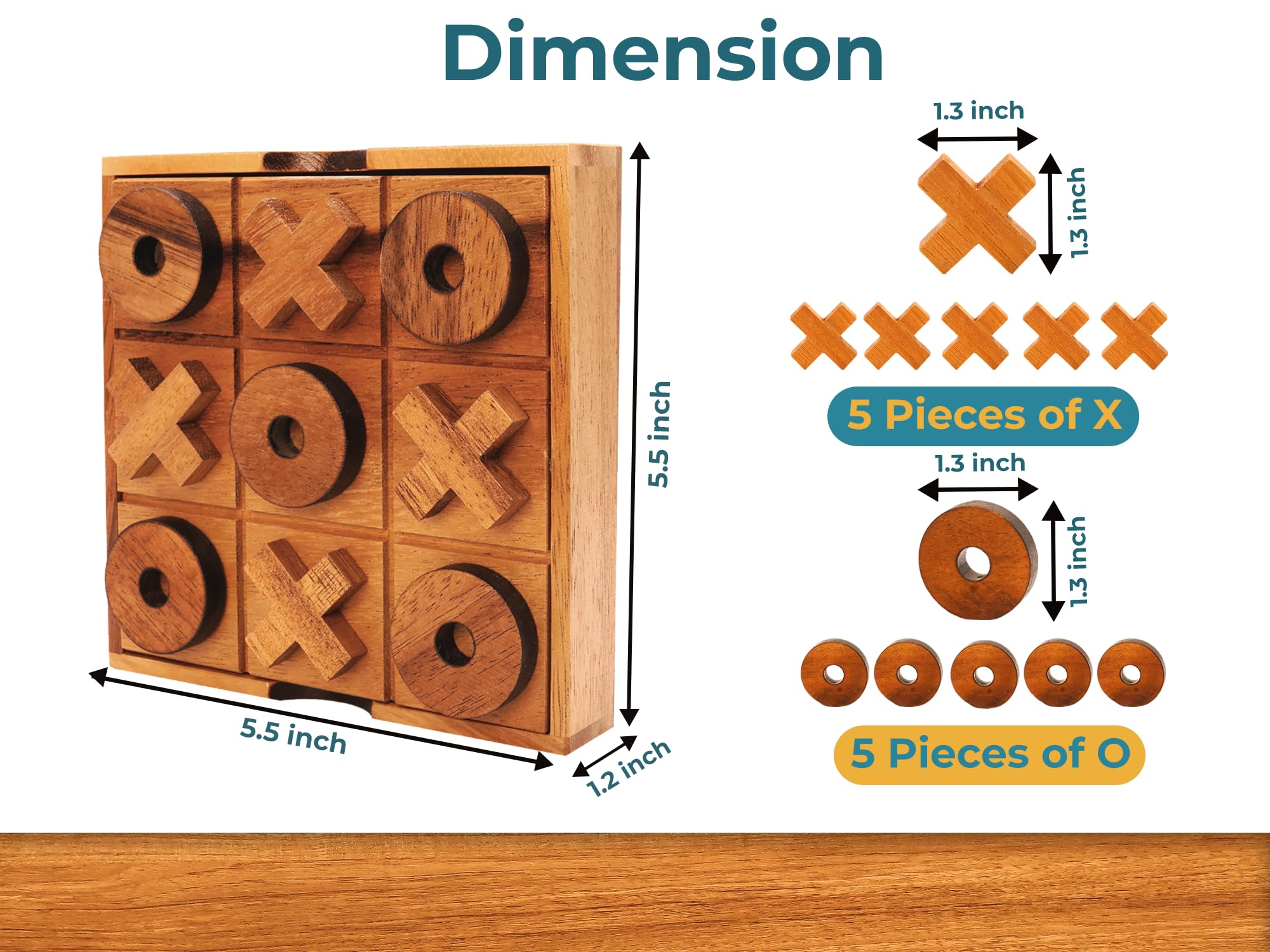 BSIRI Wooden Tic Tac Toe Game Set - Classic Strategy Board Game for Adults & Kids, Brain Teaser Puzzle for Family Game Night, Unique Gift Idea & Modern Coffee Table Decor (5.5 Inch) - Perfect for Living Room, Office or Travel Entertainment