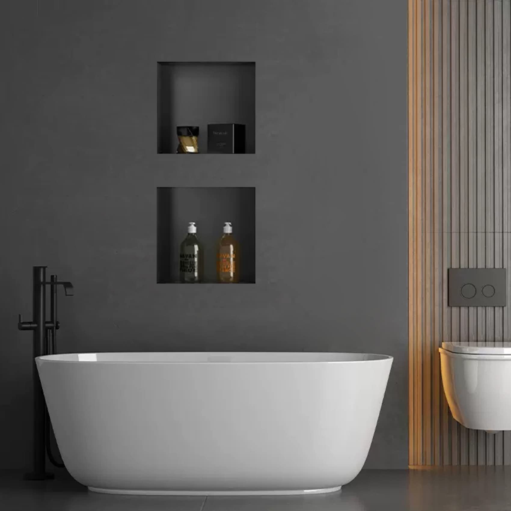 Suteck 32 x 16 Inch Waterproof Double Shelf Shower Niche - Tile Ready Recessed Bathroom Storage Organizer for Shampoo, Soap & Toiletries - Black (Perfect for Modern Bathrooms & Spa-Like Showers)