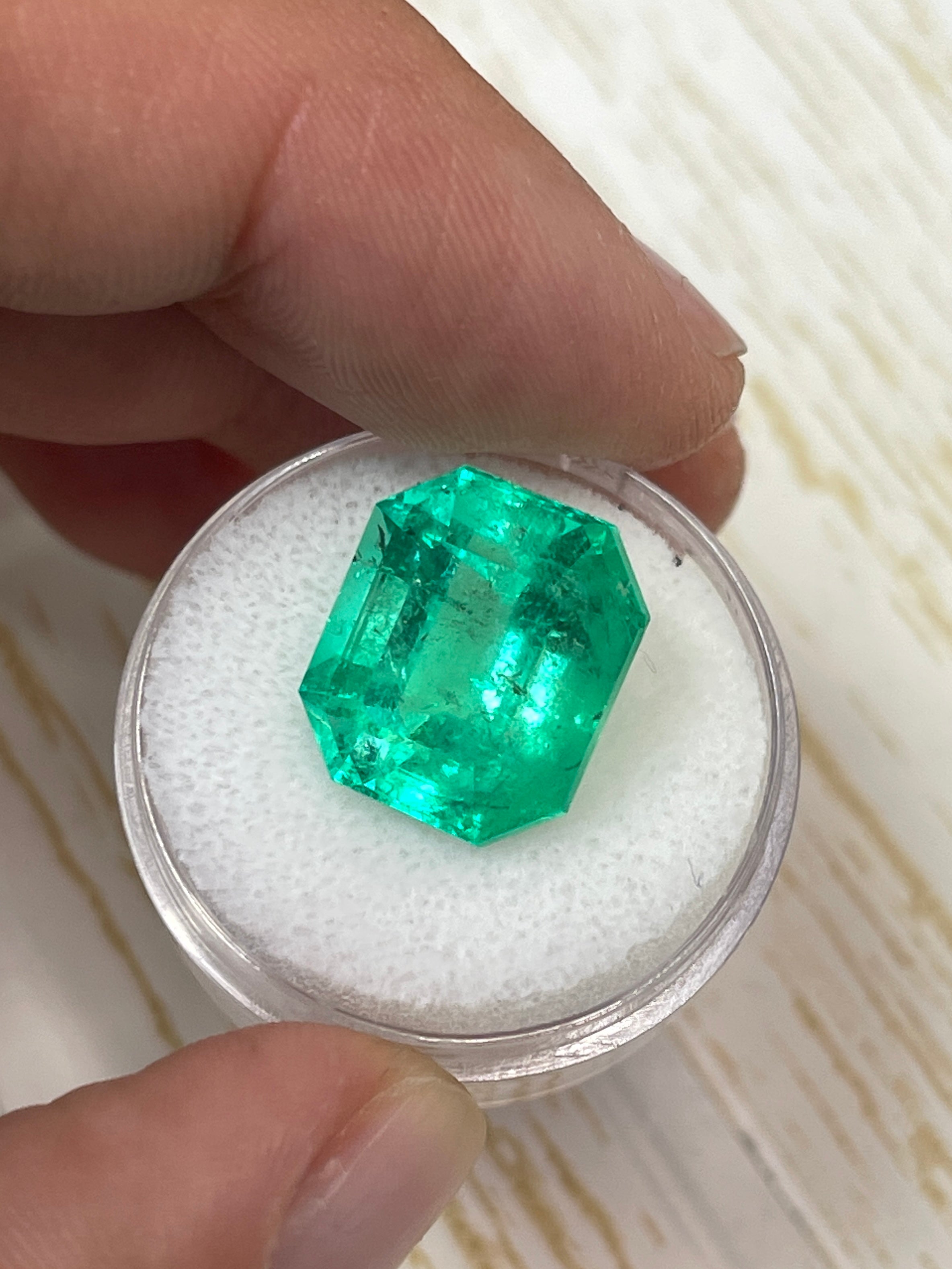 13.22 Carat GIA Certified Muzo Yellowish Green Colombian Emerald - Loose Natural Emerald Cut Gemstone for Jewelry Making & Engagement Rings